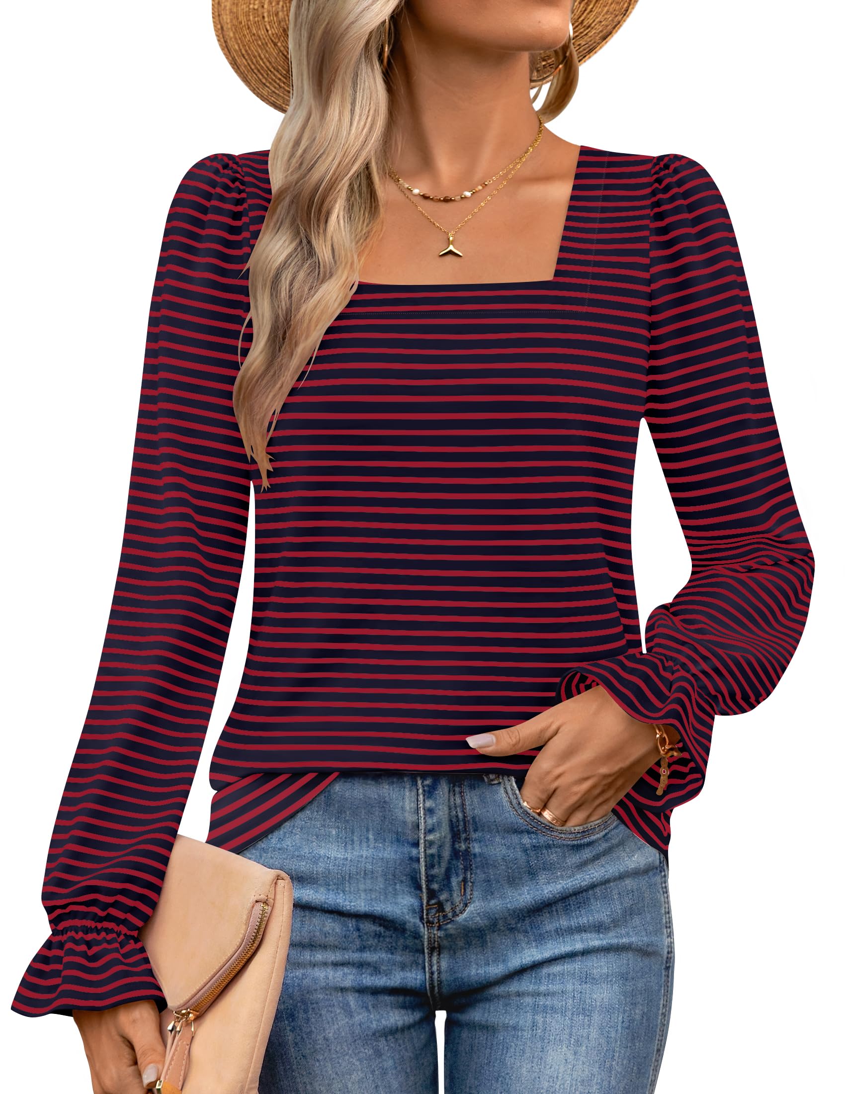 Luxuii Square Neck Shirts Fall Causal Trendy Tunic Tops