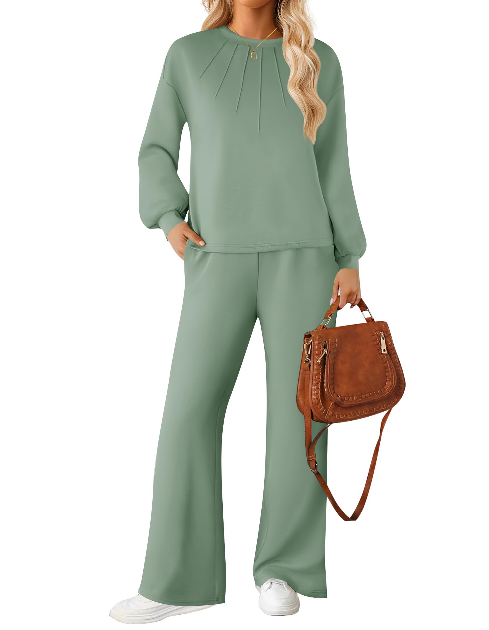 Luxuii Tops Wide Leg Long Pants Outfits Lounge Sets with Pockets