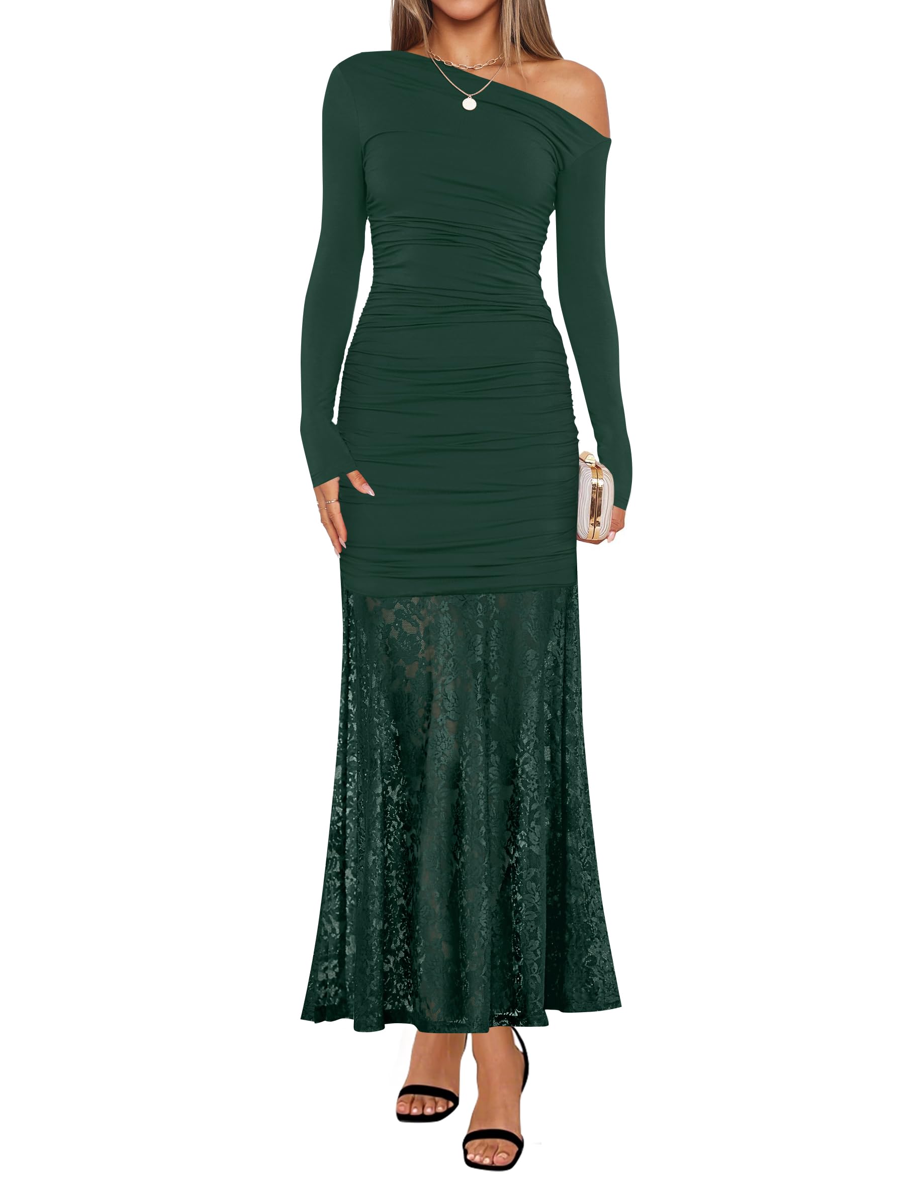 Luxuii Off Shoulder Bodycon Ruched Lace Wedding Guest Cocktail Dress