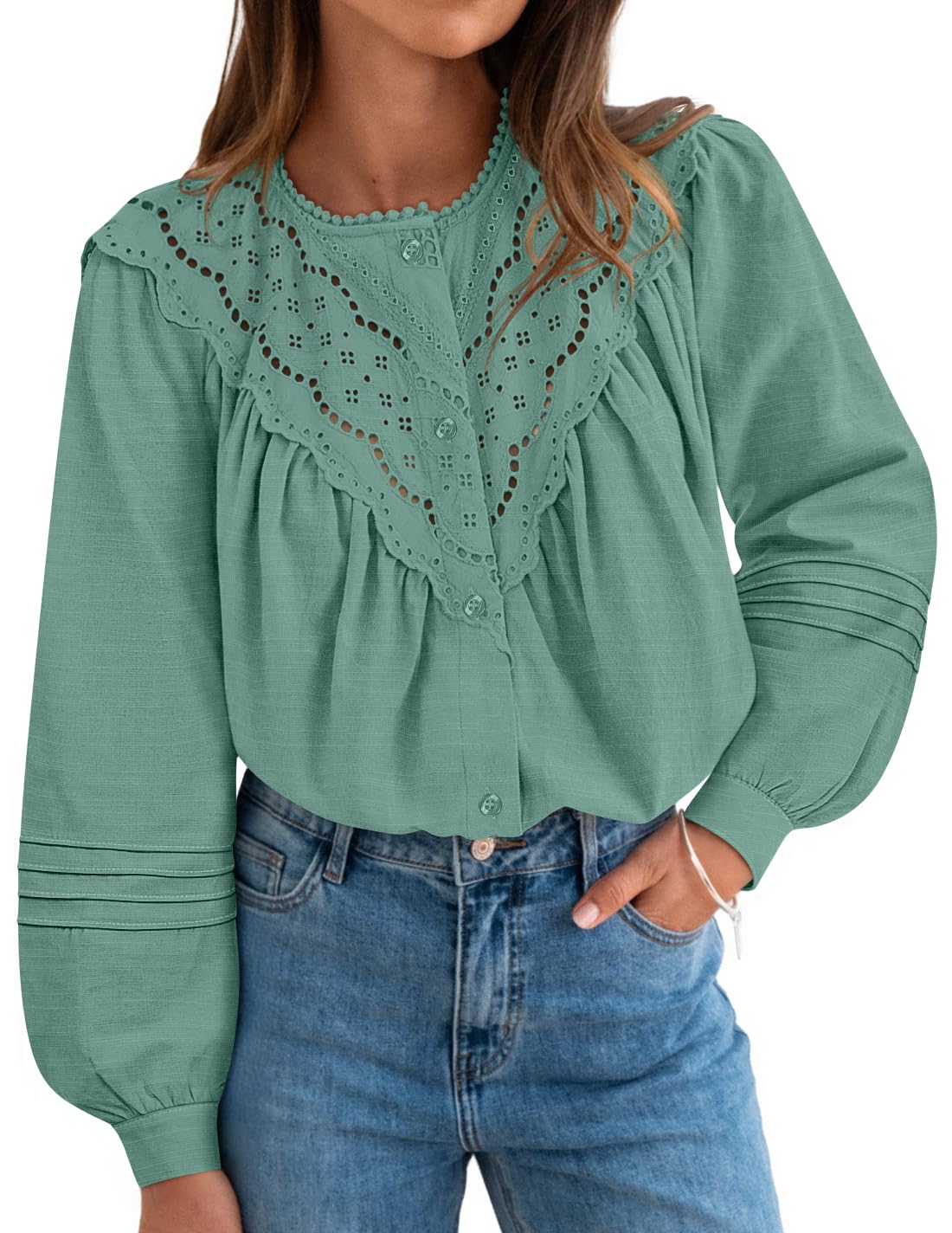 Luxuii Babydoll Lace Crochet Button Down Boho Victorian Shirts