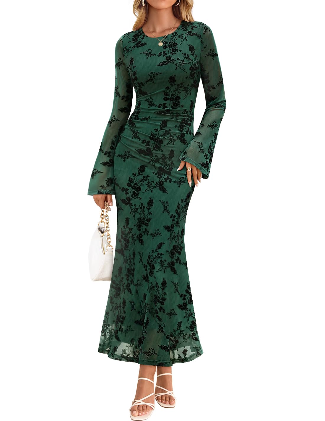 Luxuii Floral Bodycon Ruched Mesh Wedding Cocktail Dresses