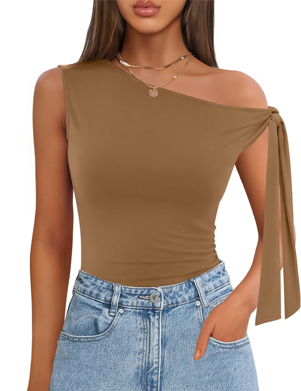 Luxuii Off Shoulder Sleeveless Knit Slim Fit Cute Tank Top