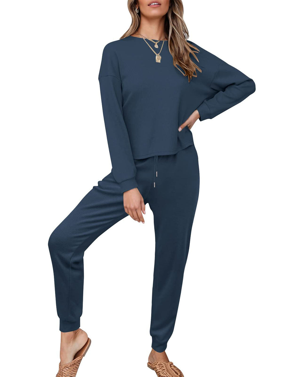 Luxuii Waffle Knit 2PC Sweatsuit Jogger Set