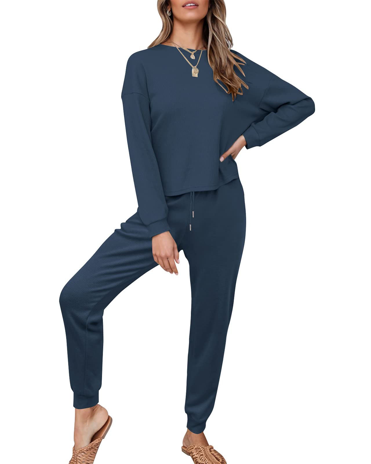 Luxuii Waffle Knit 2PC Sweatsuit Jogger Set