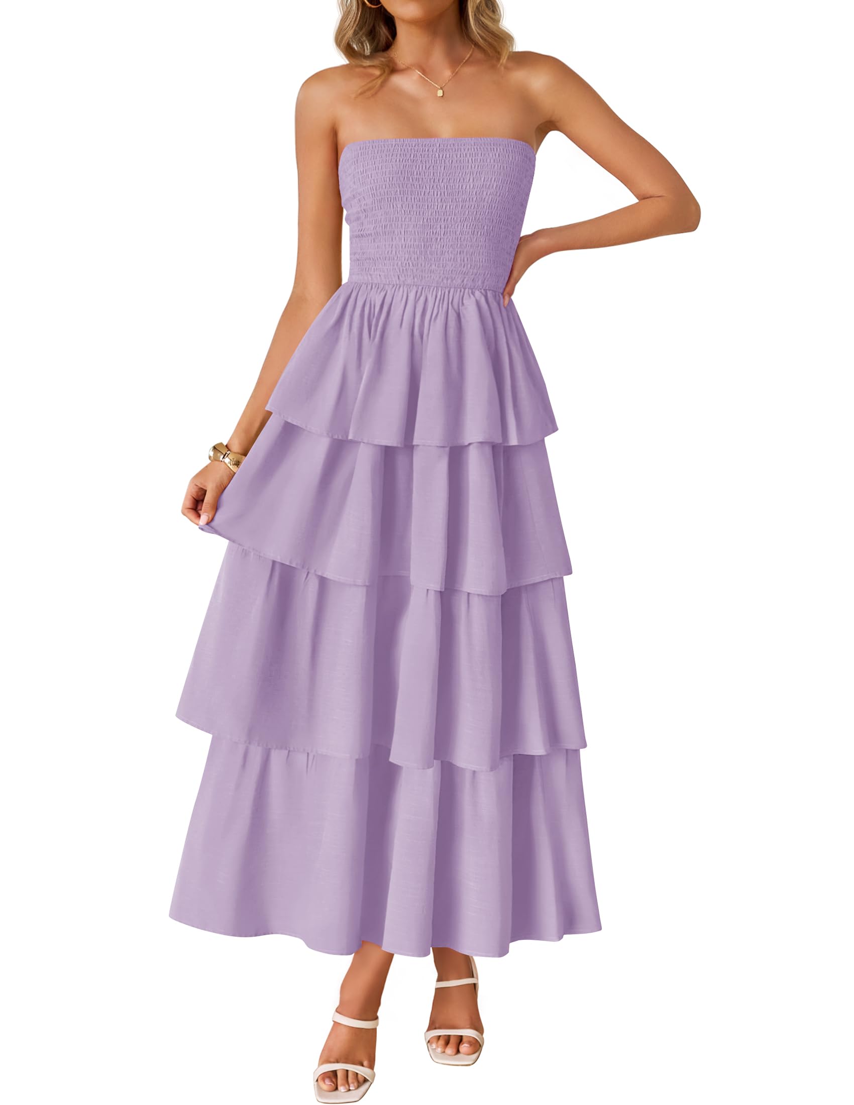 Luxuii Sleeveless Off Shoulder Smocked Tiered Beach Long Sundress