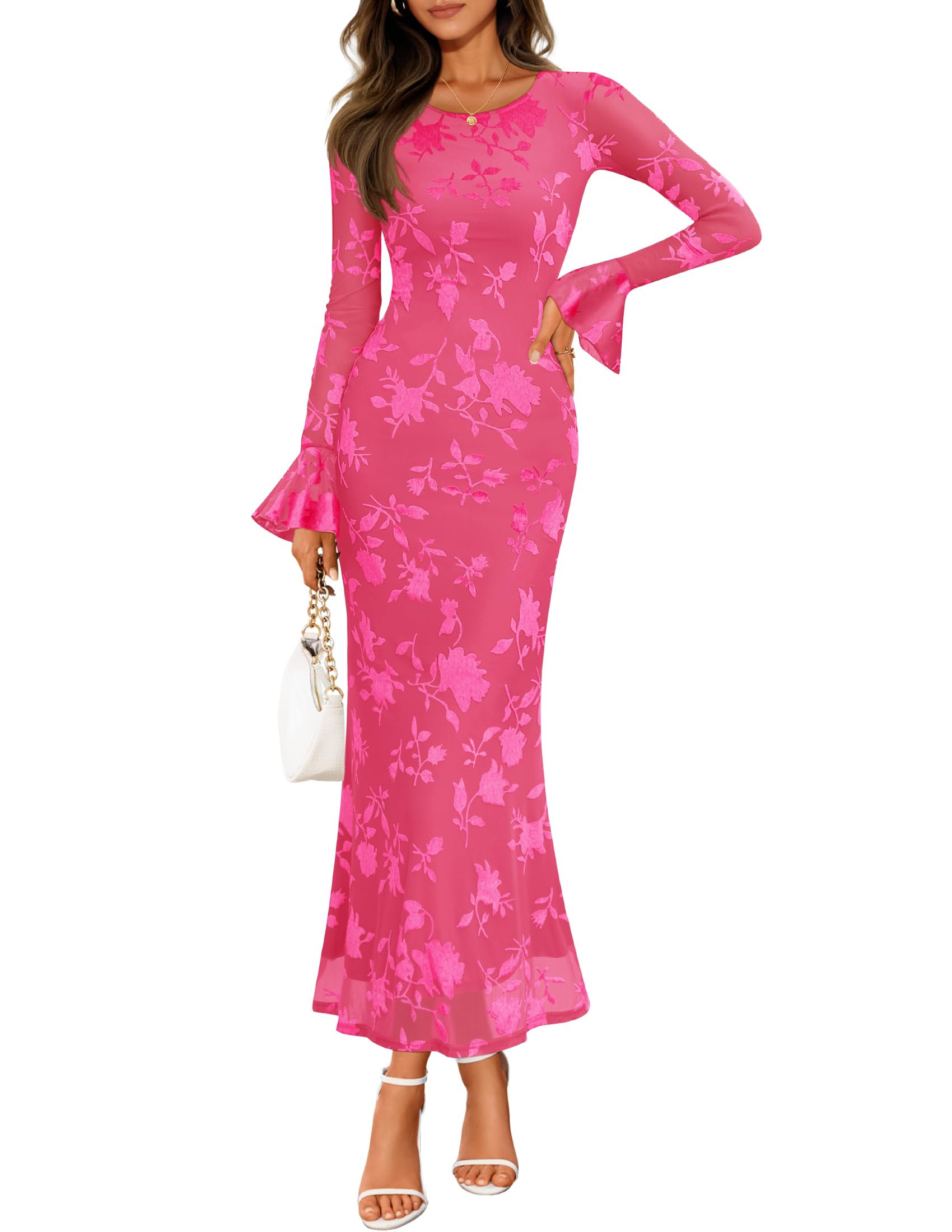 Luxuii Floral Bodycon Mesh Wedding Guest Cocktail Party Dresses