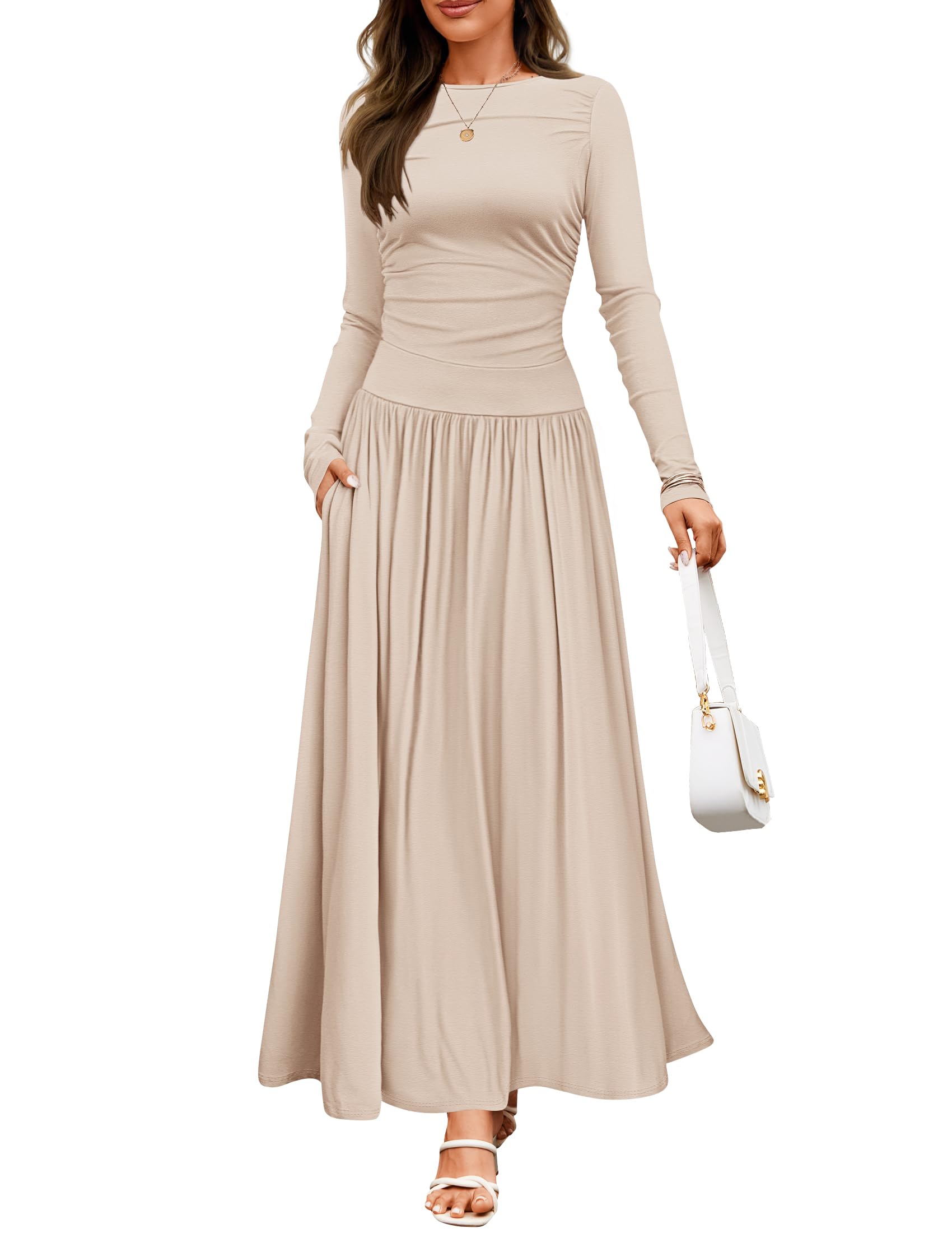 Luxuii Fall Crewneck Knit Slim Swing Pleated Dresses