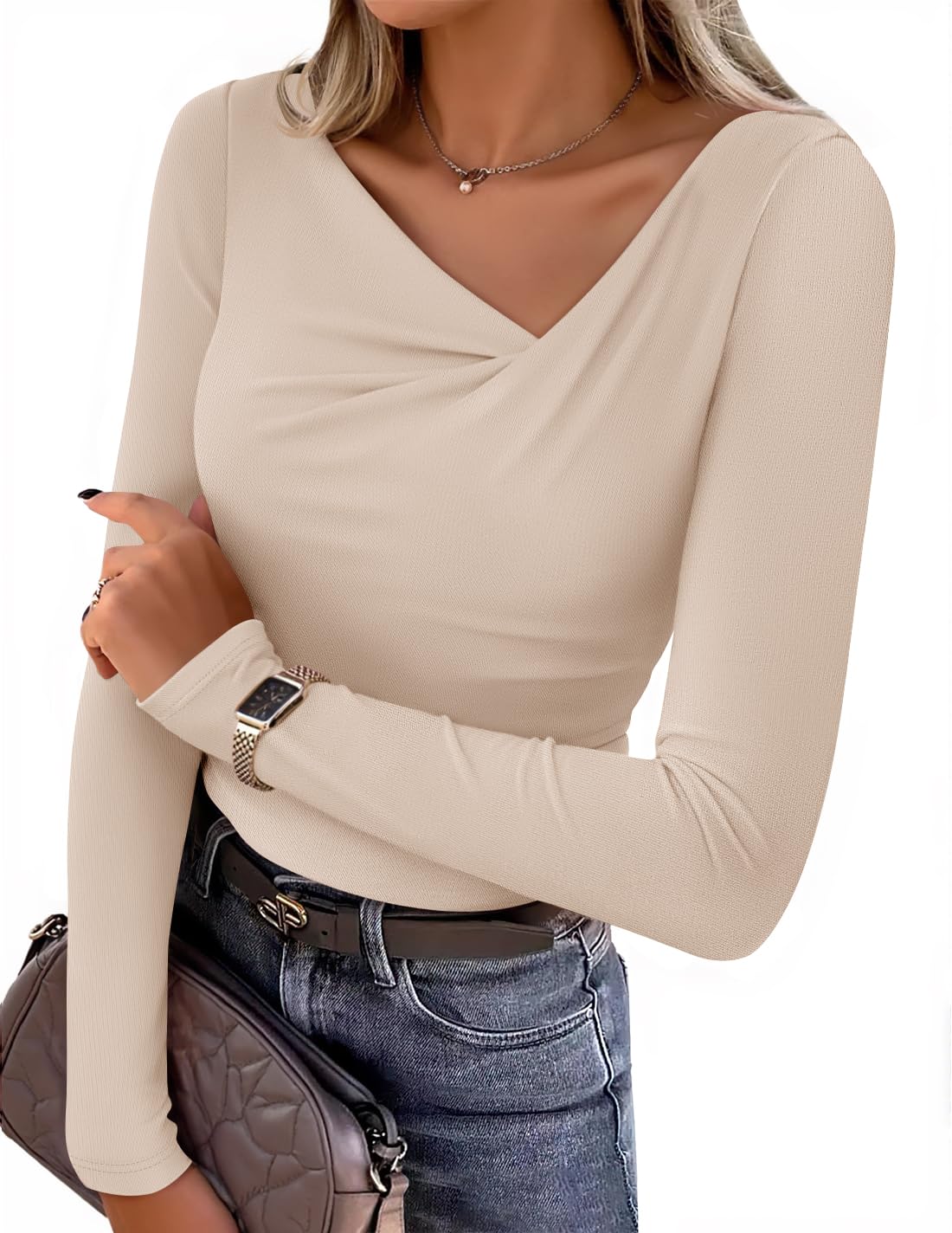 Luxuii Asymmetrical Neck Ruched Slim Fit Casual Tops