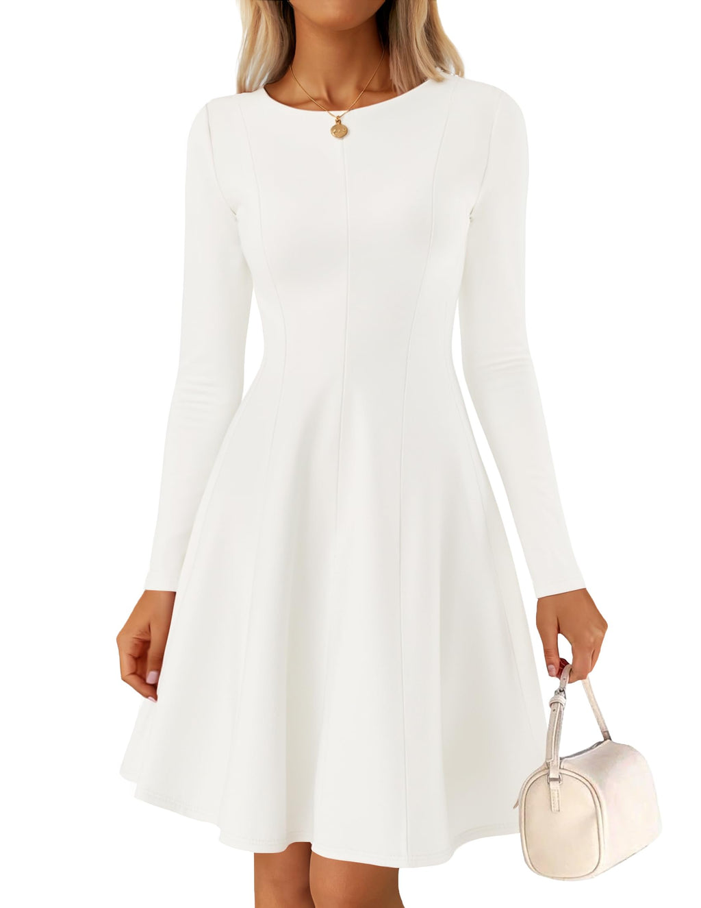 Luxuii Fall Crewneck Pleated Babydoll A Line Flowy Dresses