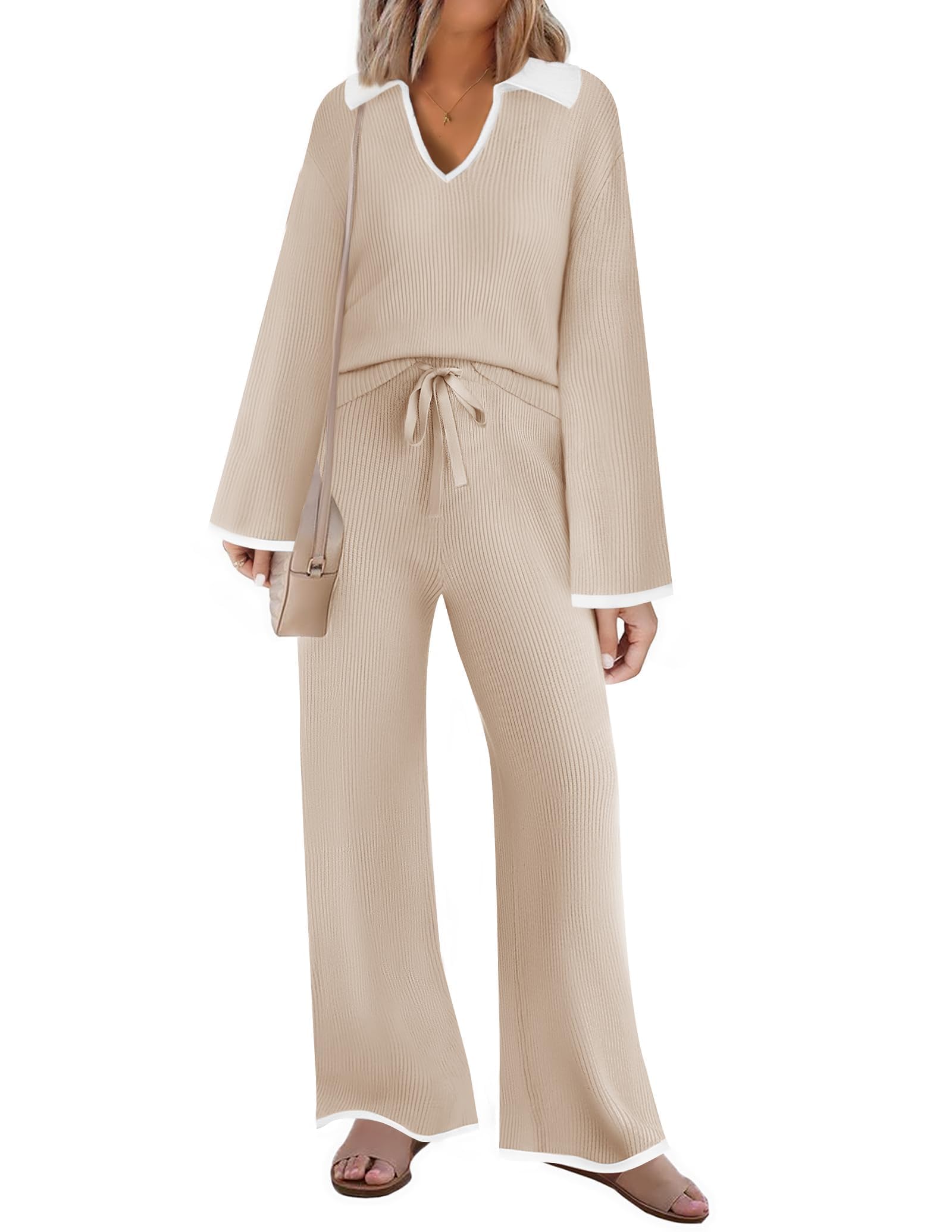 Luxuii Thin Sweater Oversized Knit Pullover Wide Leg Pants Outfits