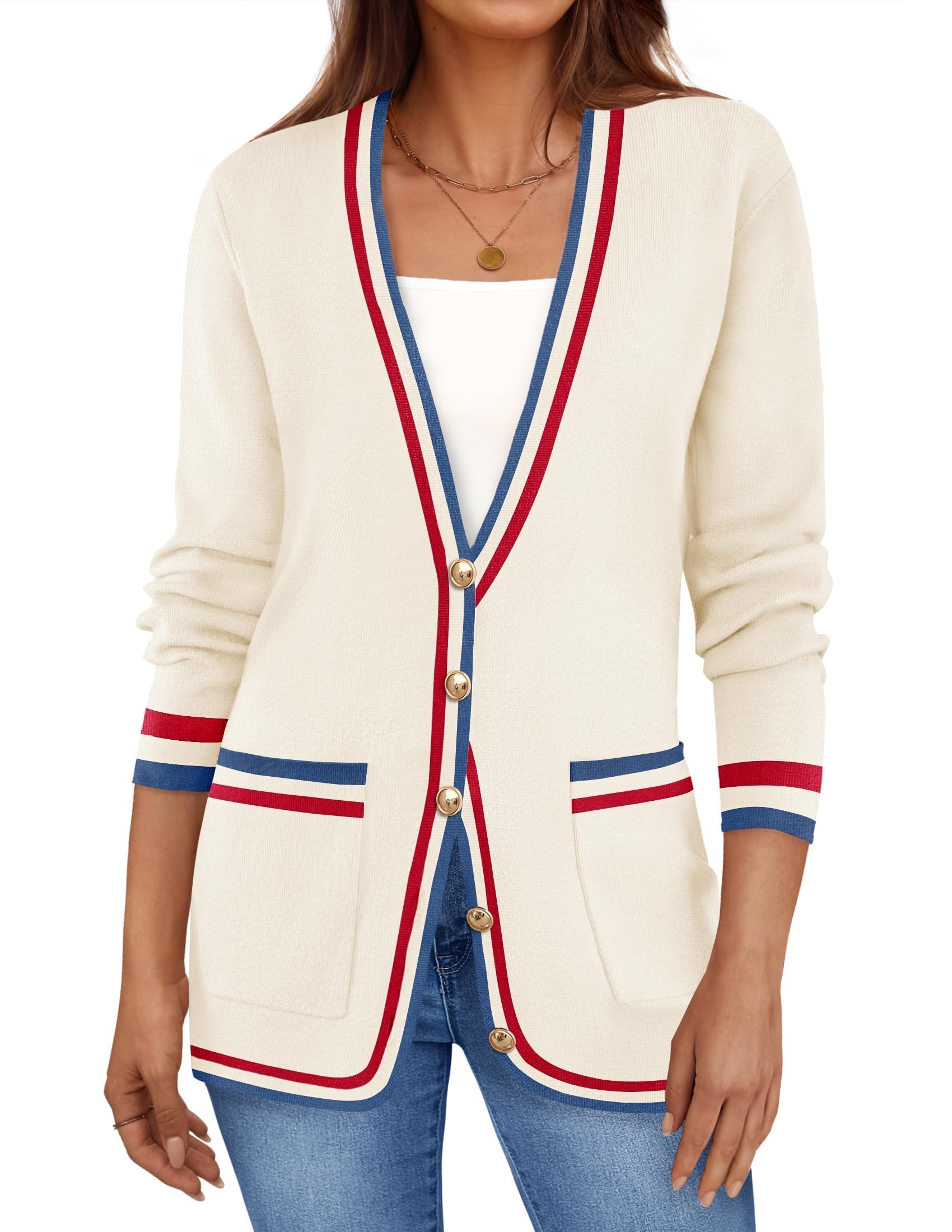 Luxuii Block Cardigan Sweaters Button Down Open Front Coatigan