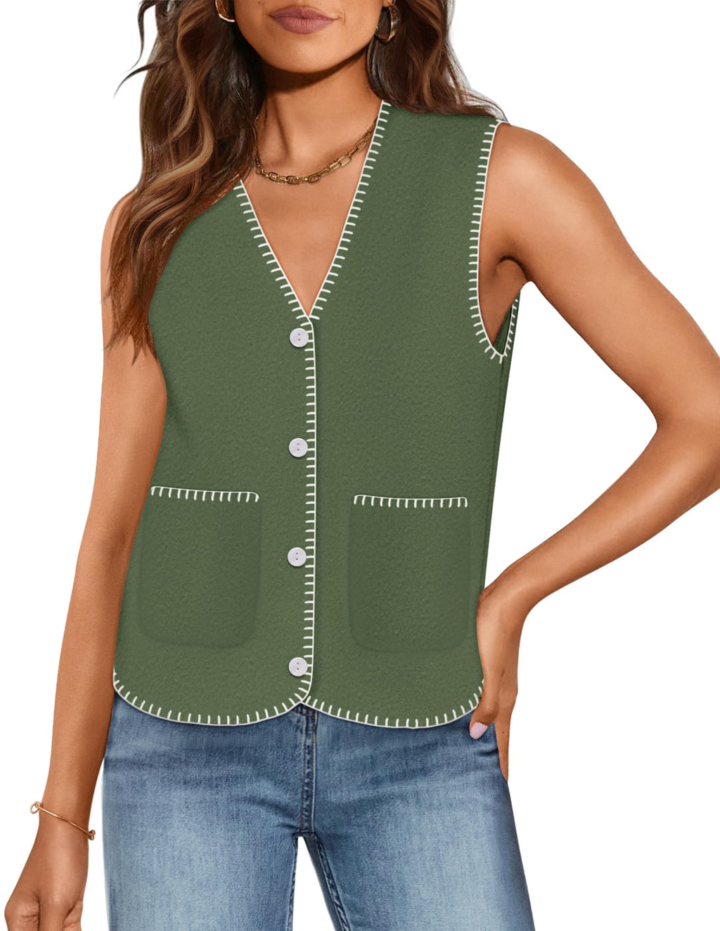 Luxuii Vest V Neck Knit Button Down Loose Crop Tank Tops