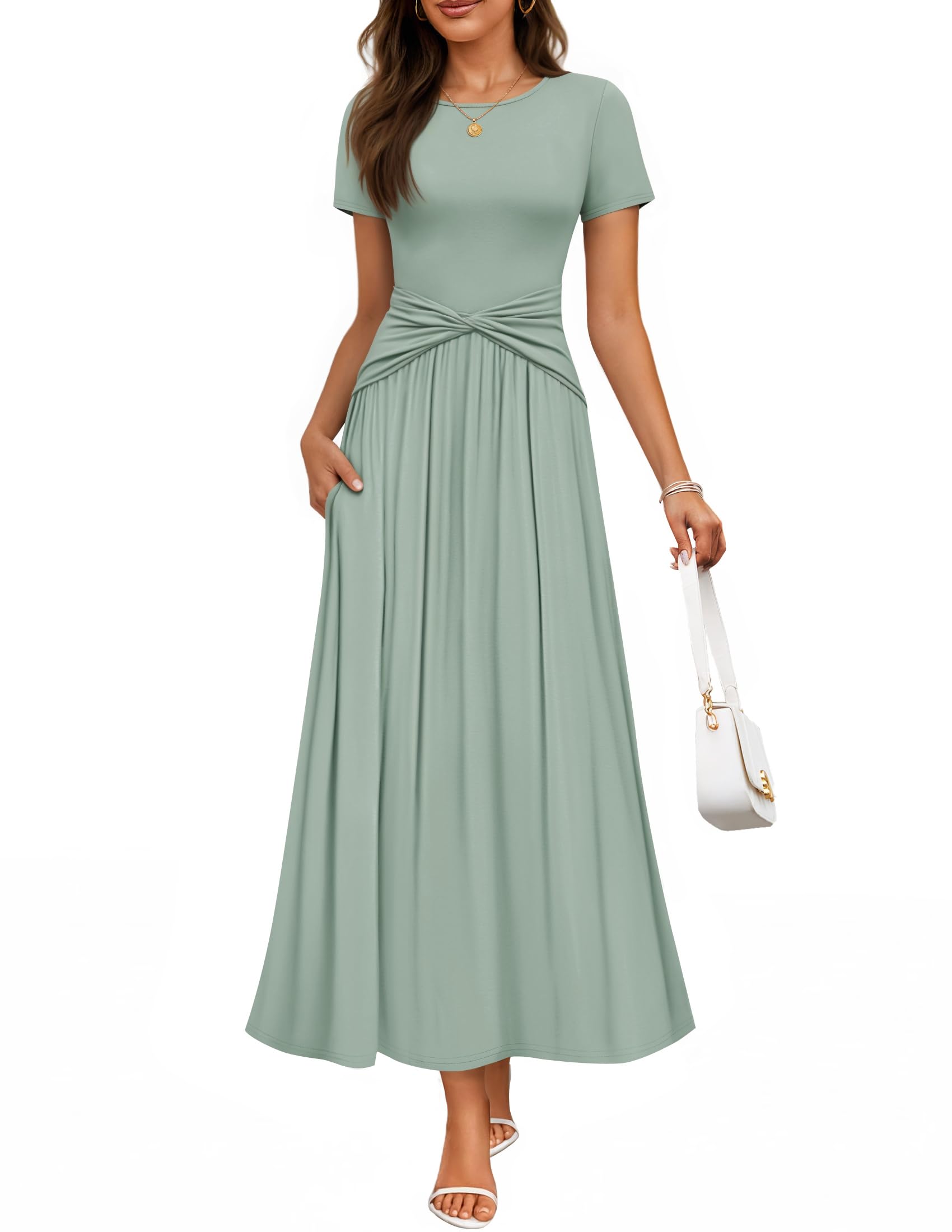 Luxuii Twist Front Wedding Guest Cocktail Flowy A Line Long Dress