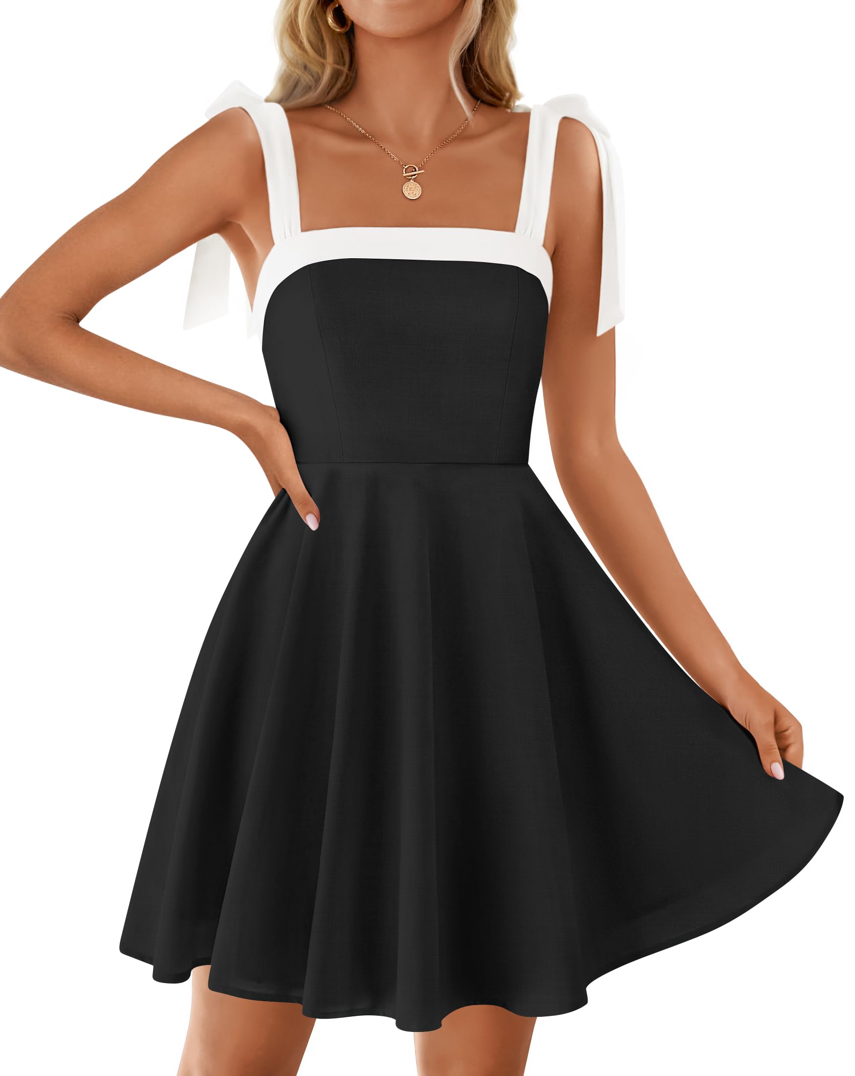 Luxuii Boho Square Neck Tie Shoulder Short Sundresses