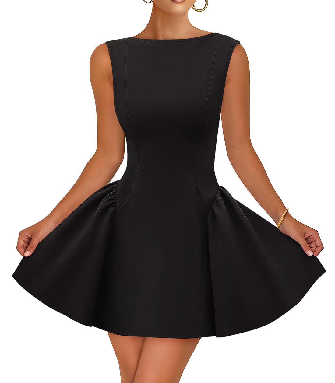 Luxuii Cocktail Boat Neck Backless Swing Wedding Club Party Dresses