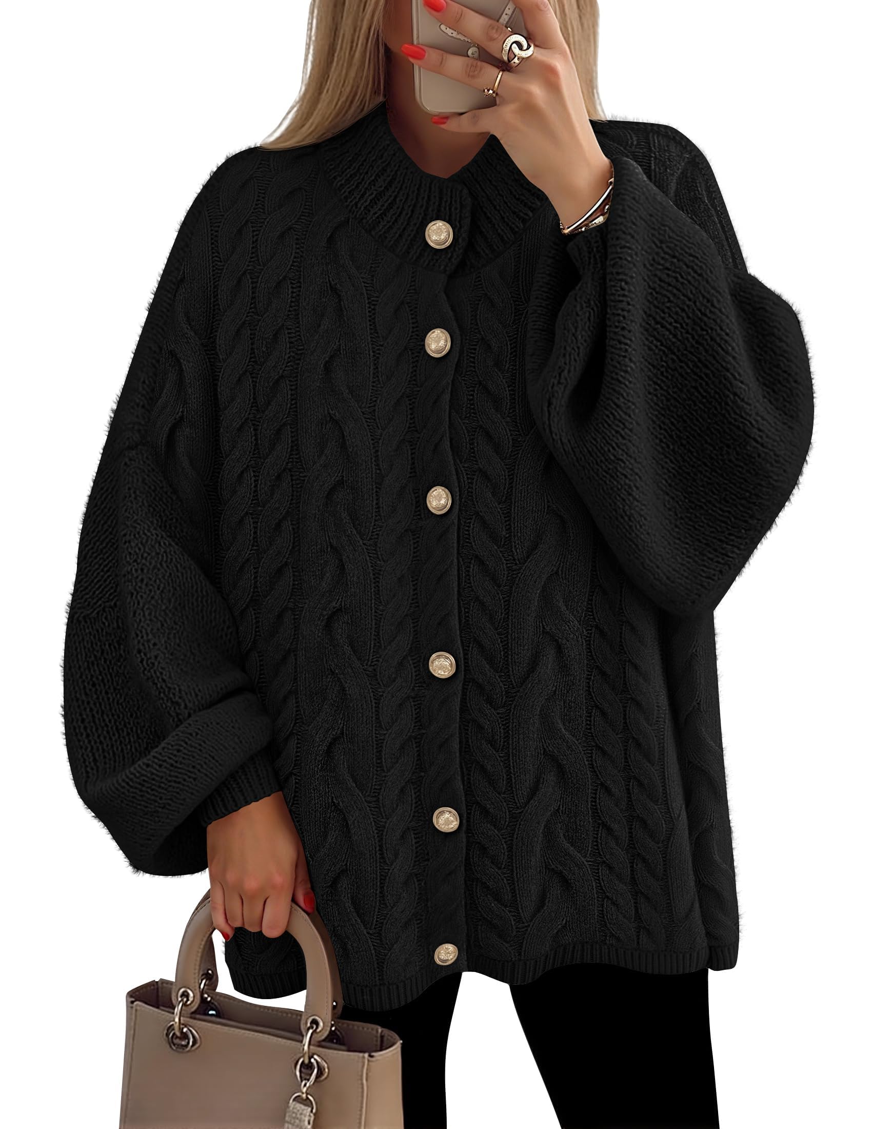 Luxuii Button Down Oversized Soft Knit Winter Coats Trendy Outerwear