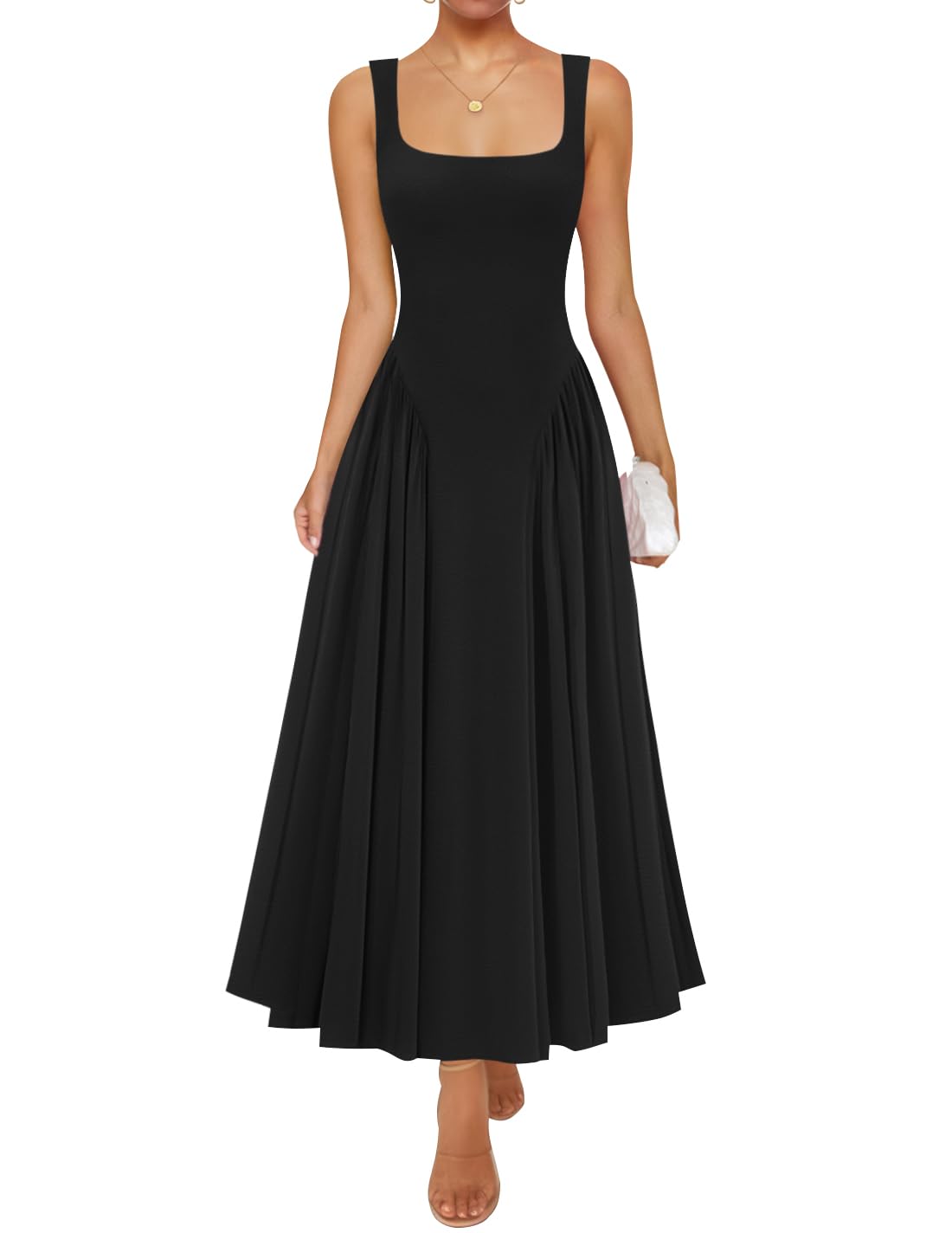 Luxuii Sleeveless Square Neck Casual Long Flowy A Line Dresses