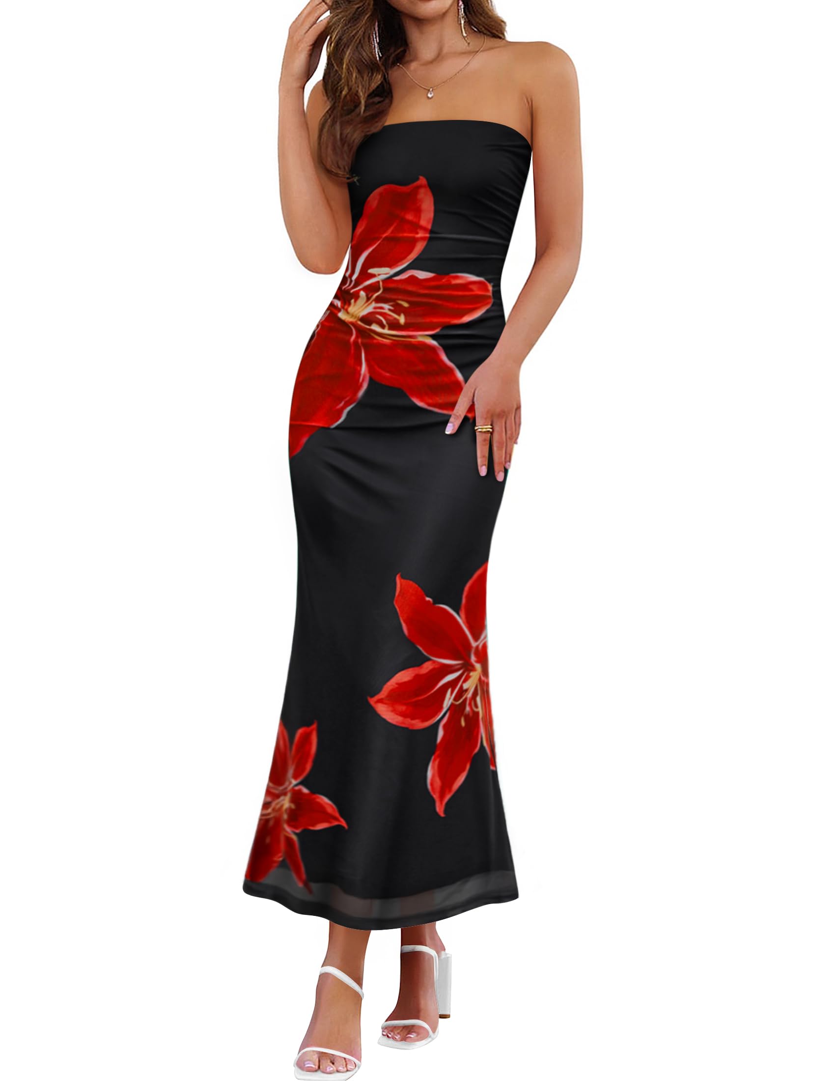 Luxuii Boho Floral Strapless Off Shoulder Bodycon Dresses