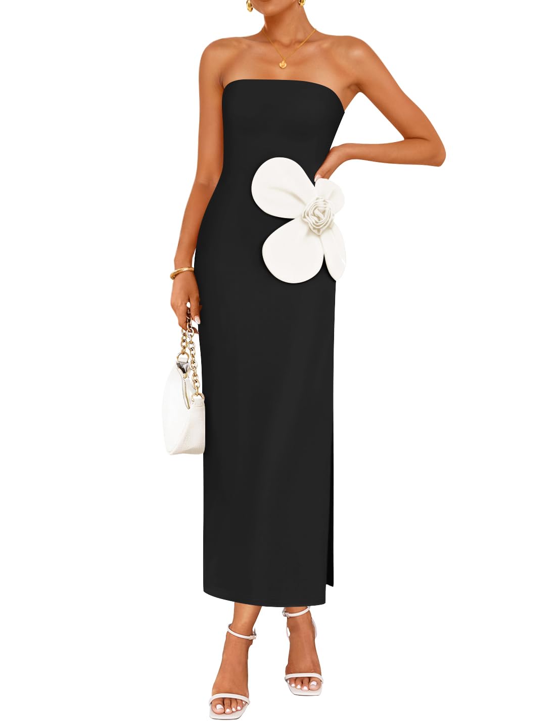 Luxuii Strapless Bodycon Ribbed Backless Floral Tube Cocktail Dresses