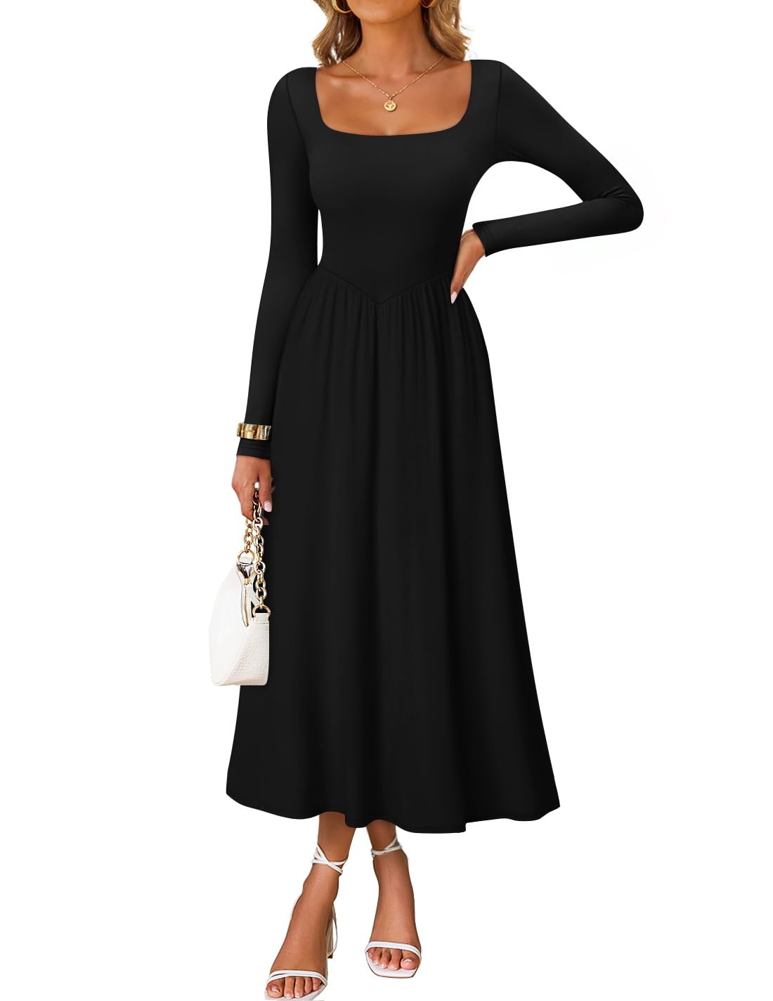 Luxuii Elegant Classy Square Neck Flowy Wedding Guest Dress