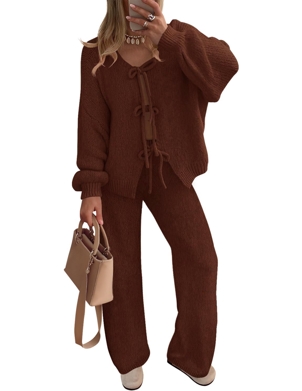 Luxuii Lounge Pajama Sets Cardigans Wide Leg Pants Matching Clothes