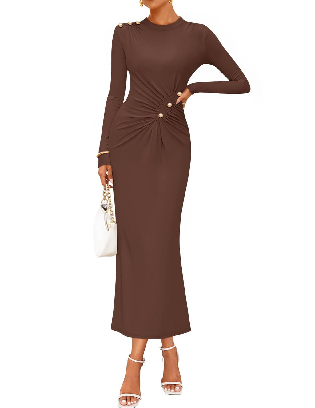 Luxuii Mock Neck Bodycon Ruched Knit Elegant Party Dresses
