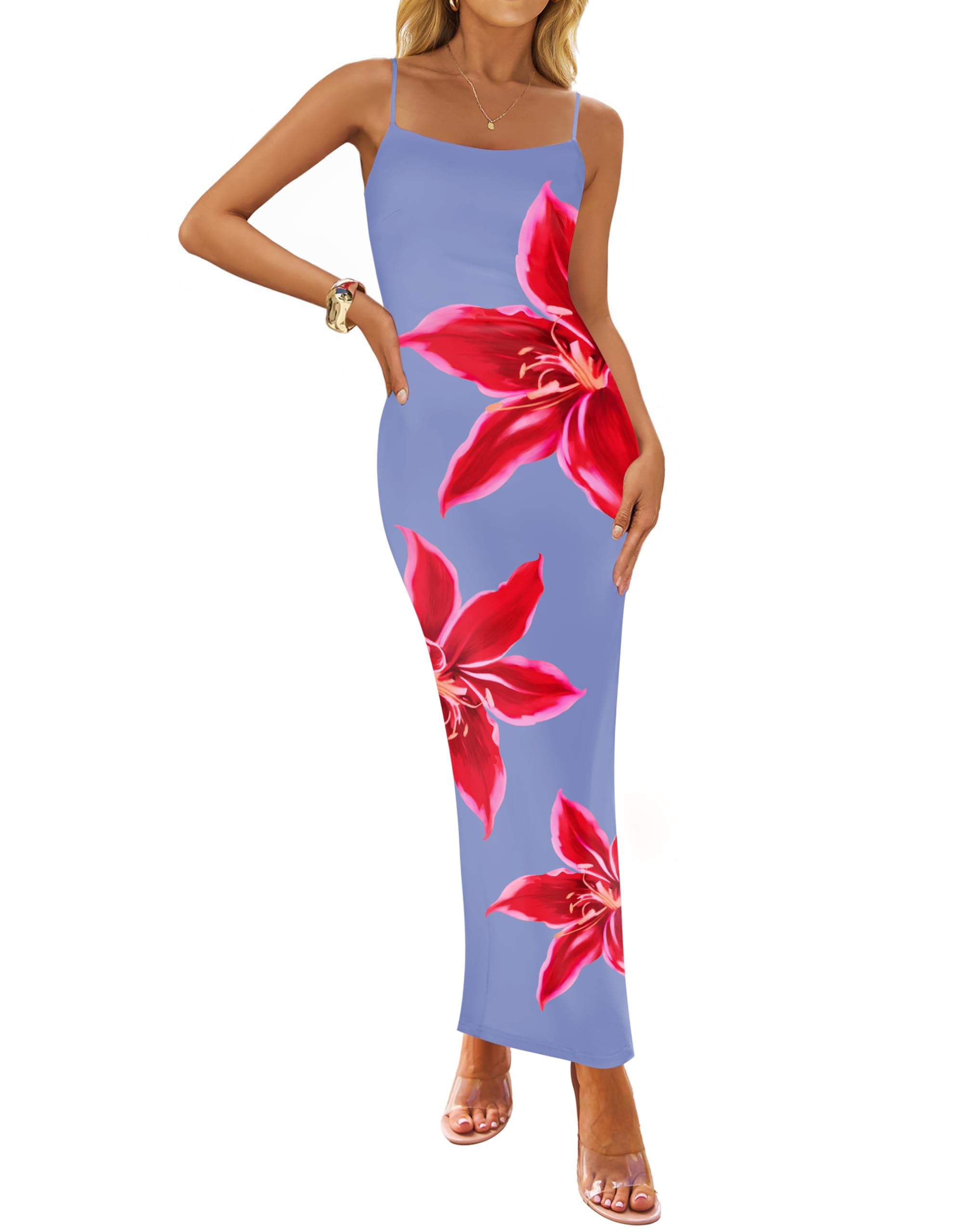 Luxuii Bodycon Floral Spaghetti Strap Boho Long Dresses