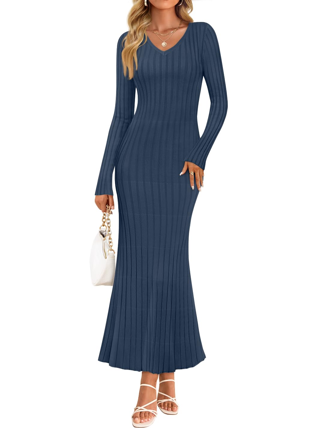 Luxuii Fall Sweater V Neck Ribbed Knit Party Cocktail Bodycon Dresses