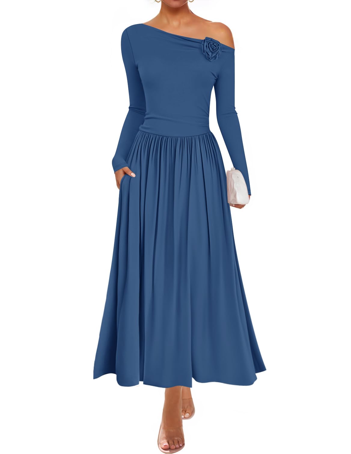 Luxuii Off Shoulder Pleated Elegant Formal Wedding Guest Dresses