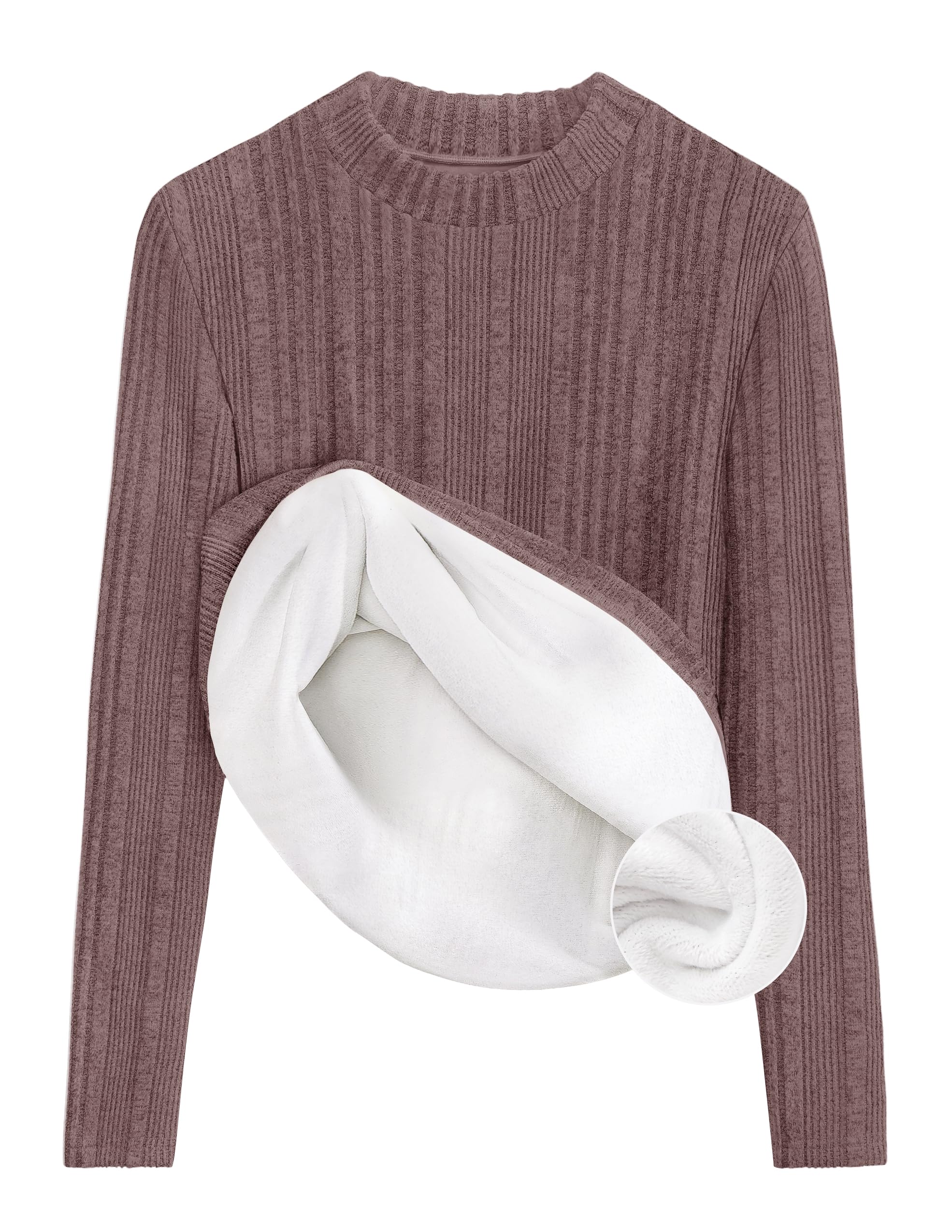 Luxuii Fleece Sherpa Lined Mock Neck Knit Thermal Basic Shirts