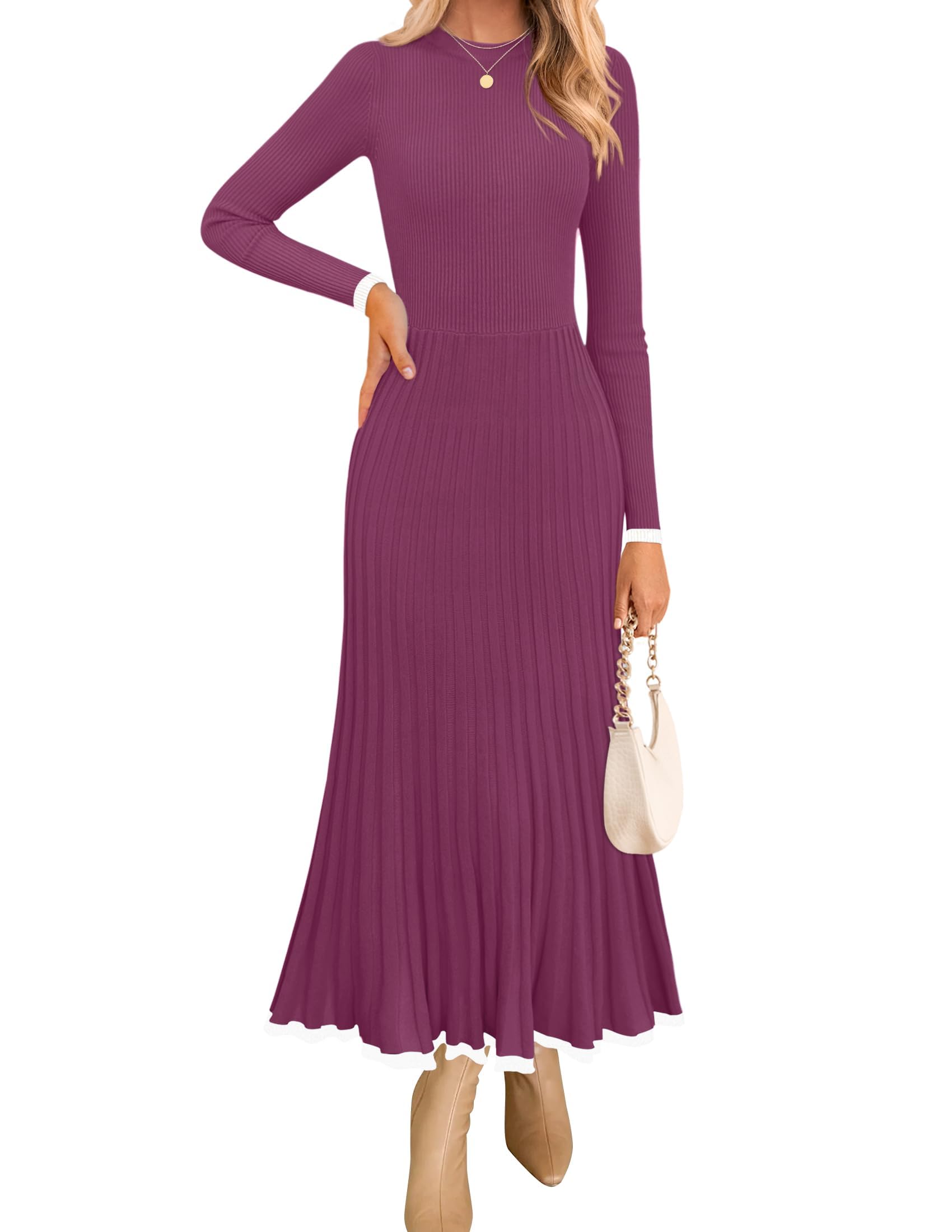 Luxuii Crewneck Ribbed Knit Pleated A-Line Wedding Dresses