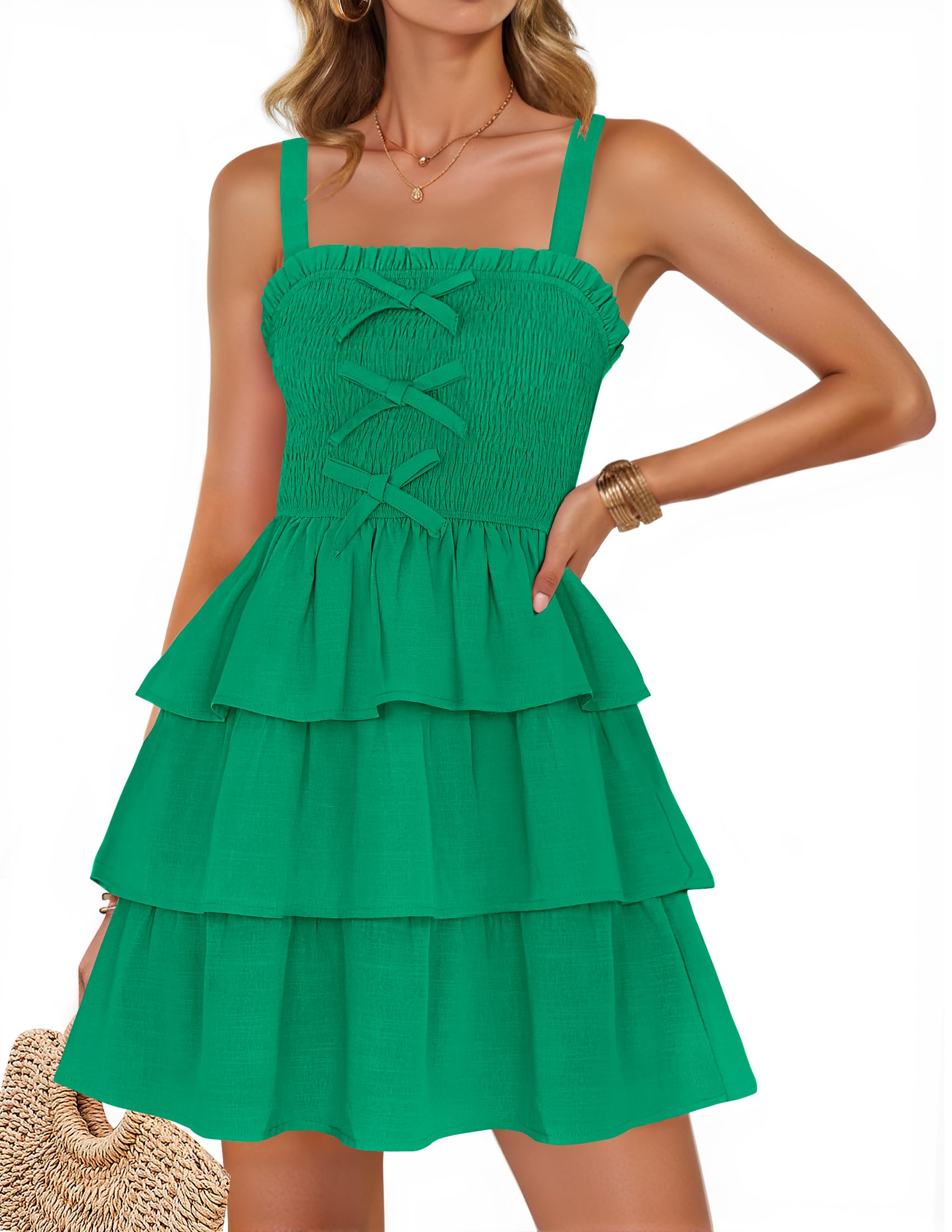 Luxuii Sleeveless Ruffle Tiered Layered Short Beach Sundresses