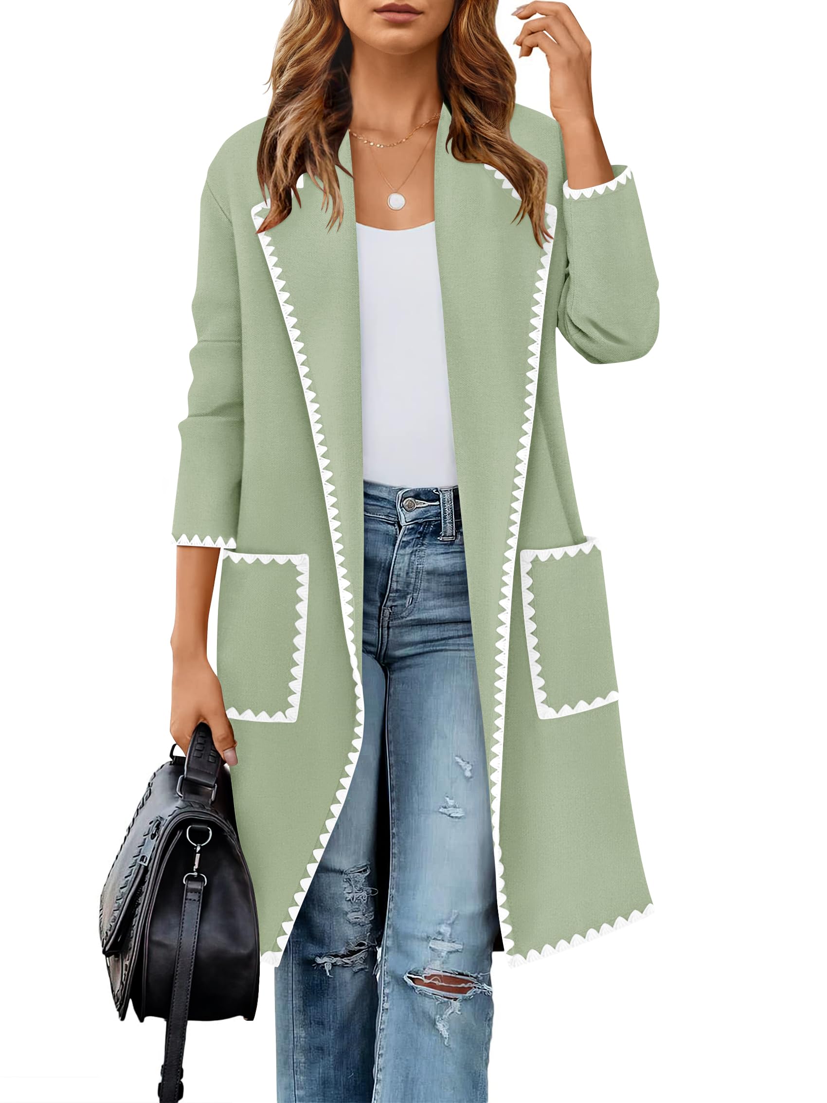 Luxuii Open Front Long Cardigan Sweater Casual Lapel Coatigan Coat
