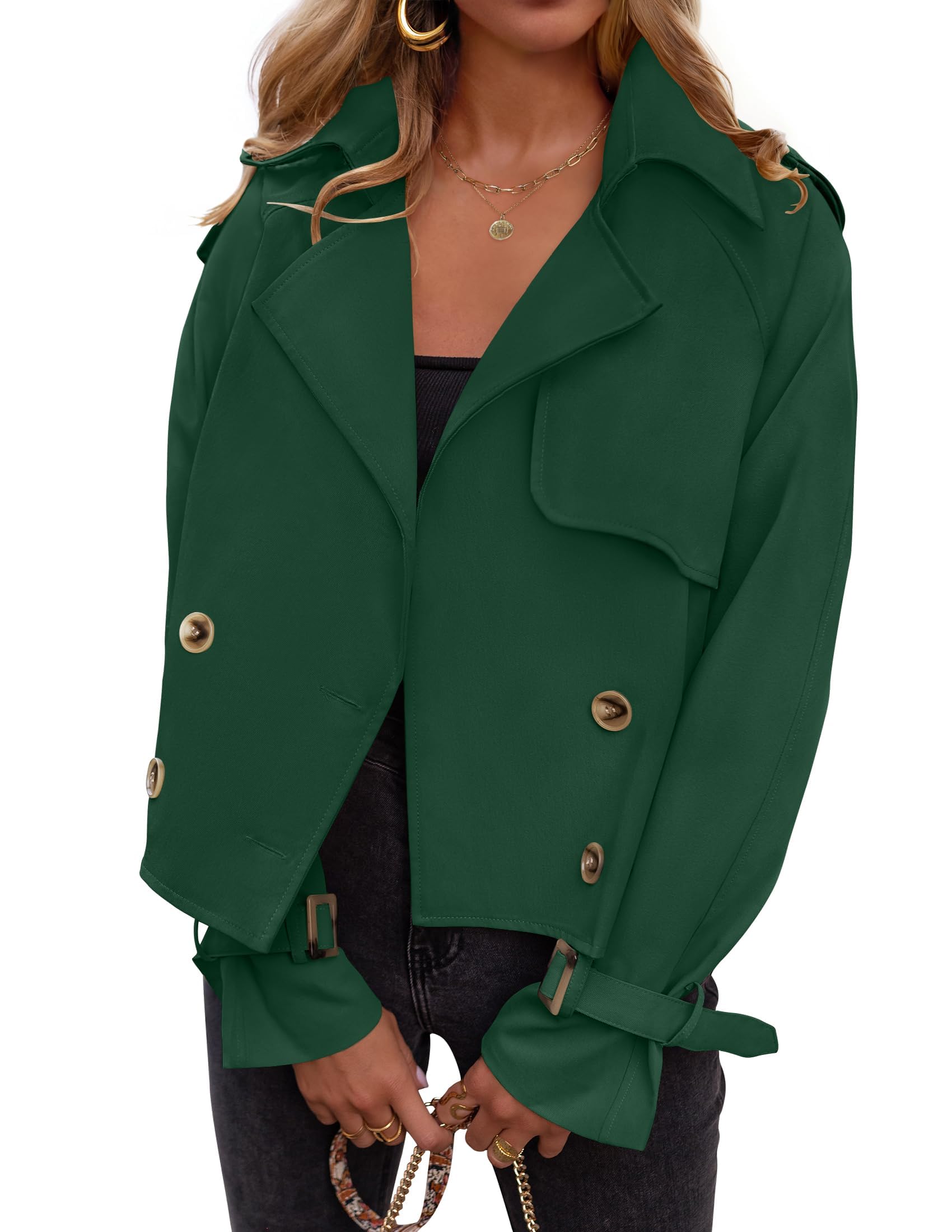 Luxuii Crop Trench Coat Lapel Double Breasted Loose Casual Jacket