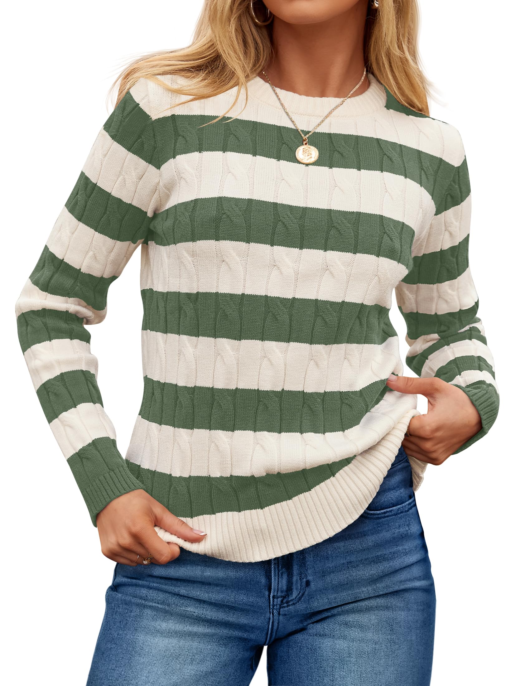 Luxuii Casual Striped Cable Knit Loose Chunky Pullover Sweater