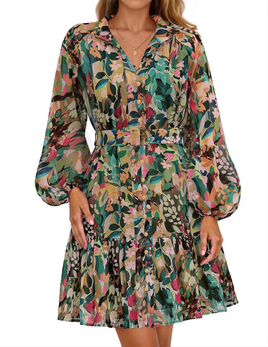 Luxuii Floral Button Chiffon A Line Party Short Dresses