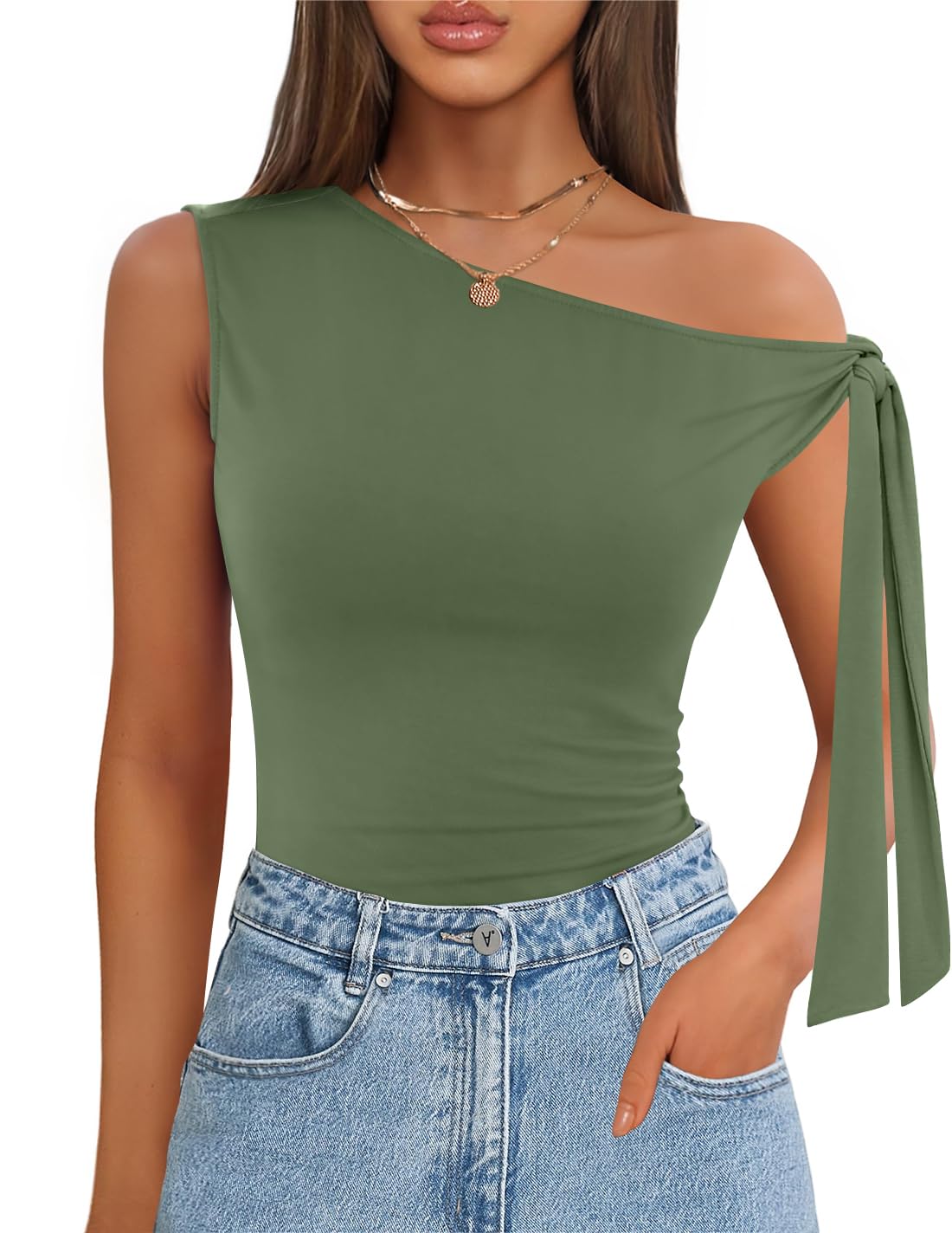 Luxuii Off Shoulder Sleeveless Knit Slim Fit Cute Tank Top