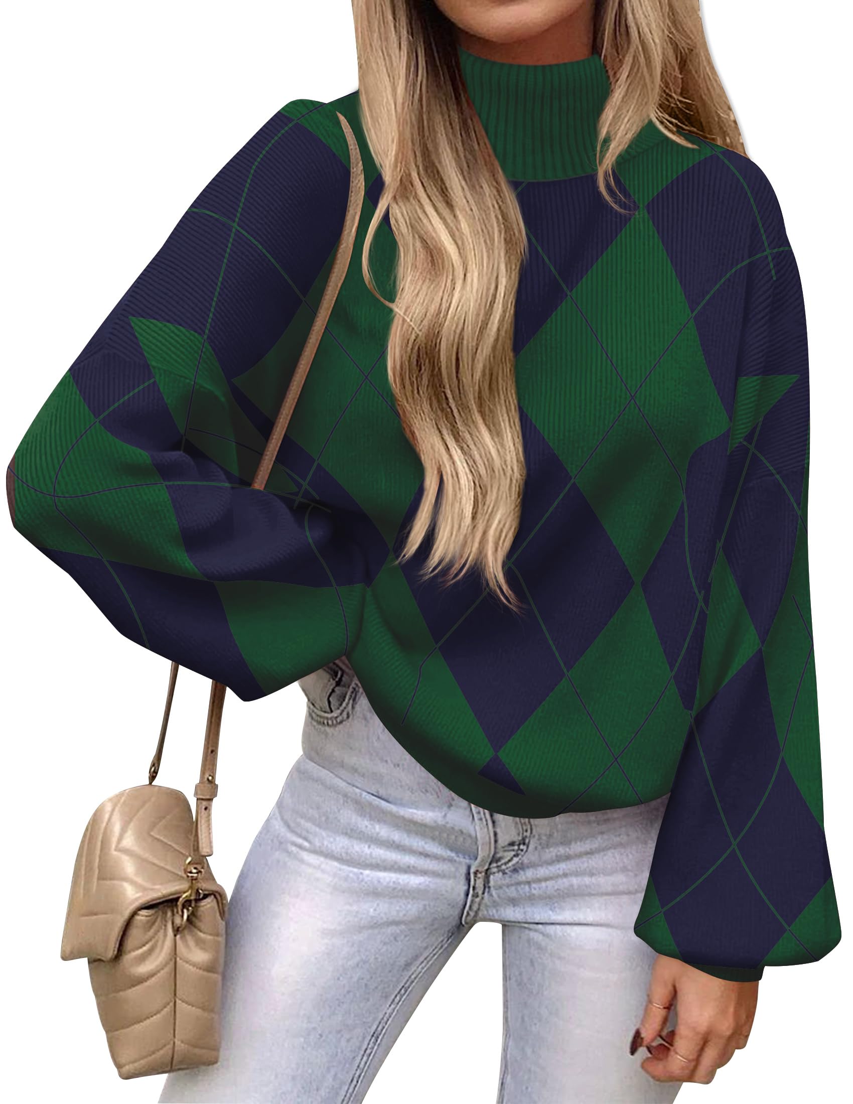 Luxuii Turtleneck Long Sleeve Ribbed Knit Loose Pullover Tops
