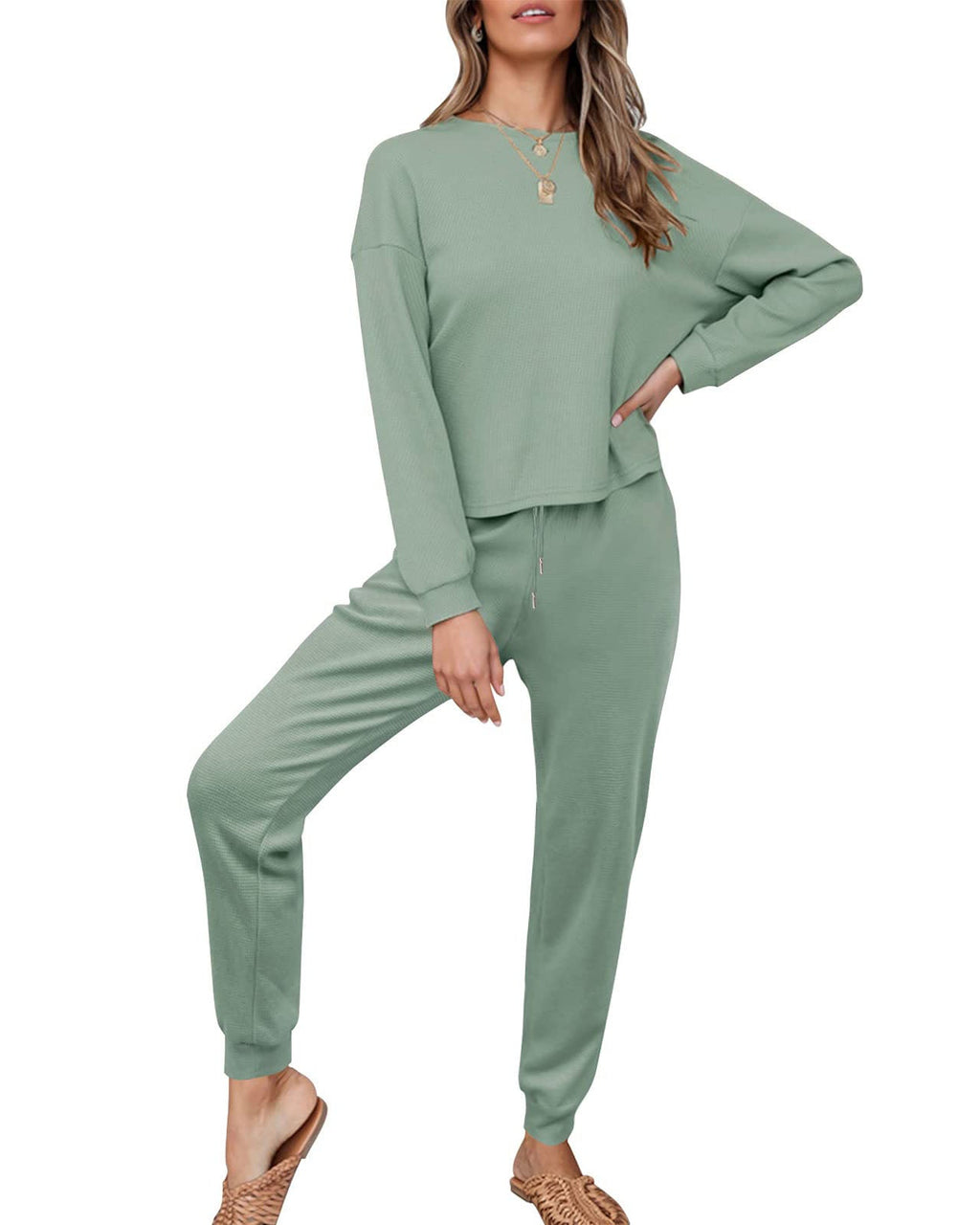 Luxuii Waffle Knit 2PC Sweatsuit Jogger Set