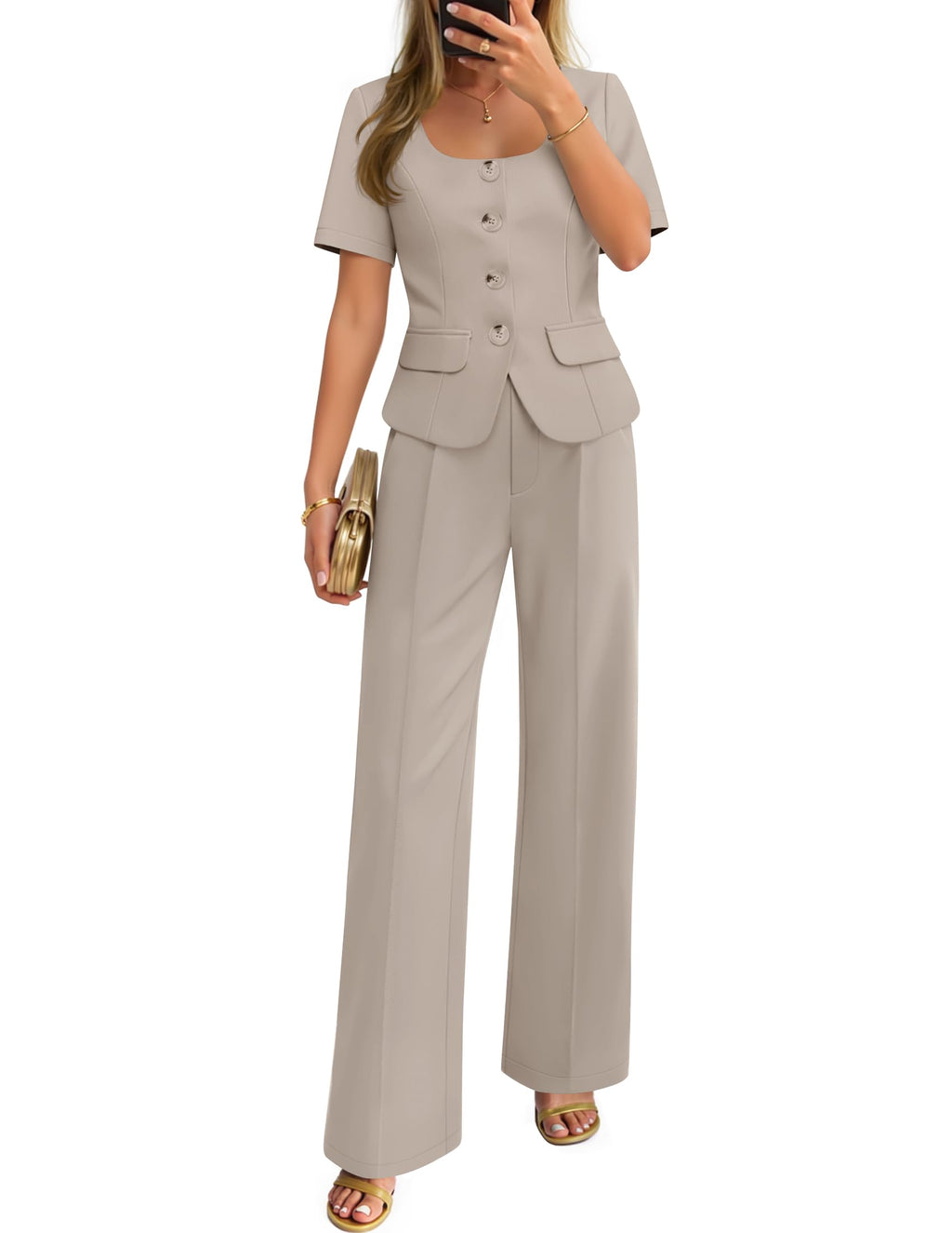 Luxuii Two Pieces Blazer Wide Leg Pants Business Casual Outfits Sets