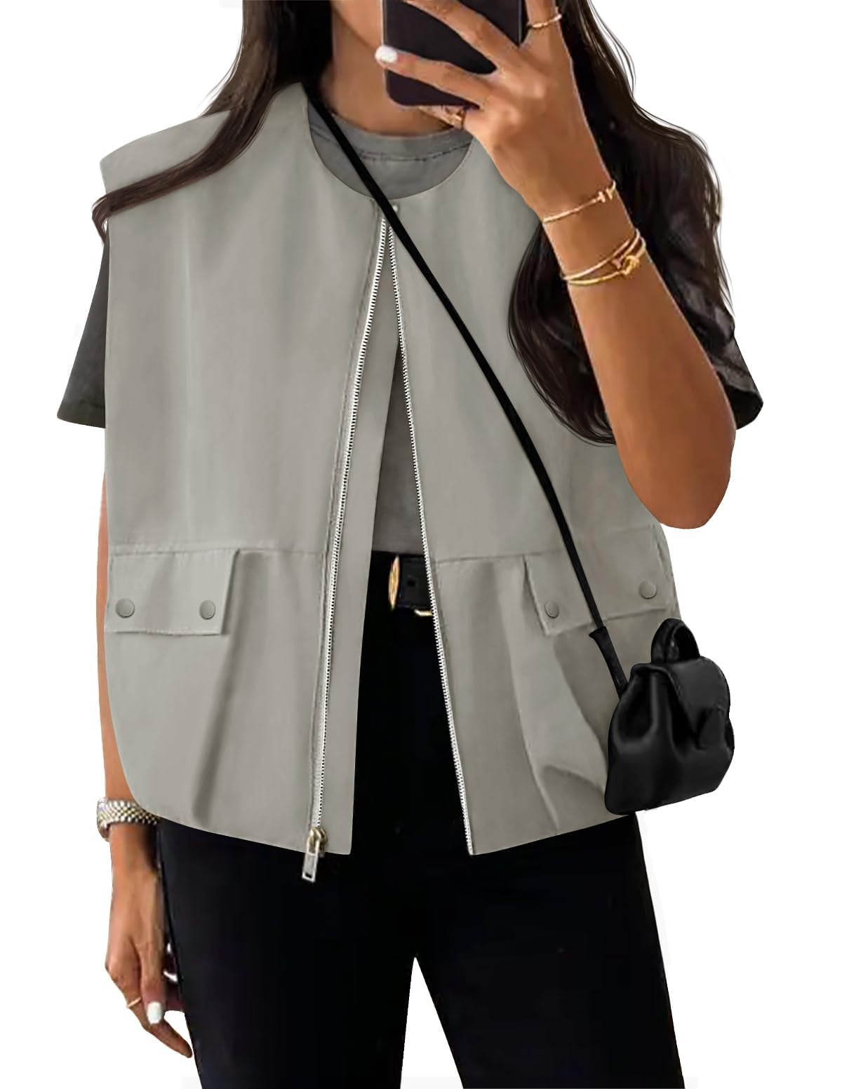 Luxuii Lightweight Cargo Vest Thin Sleeveless Zipper Up Jackets