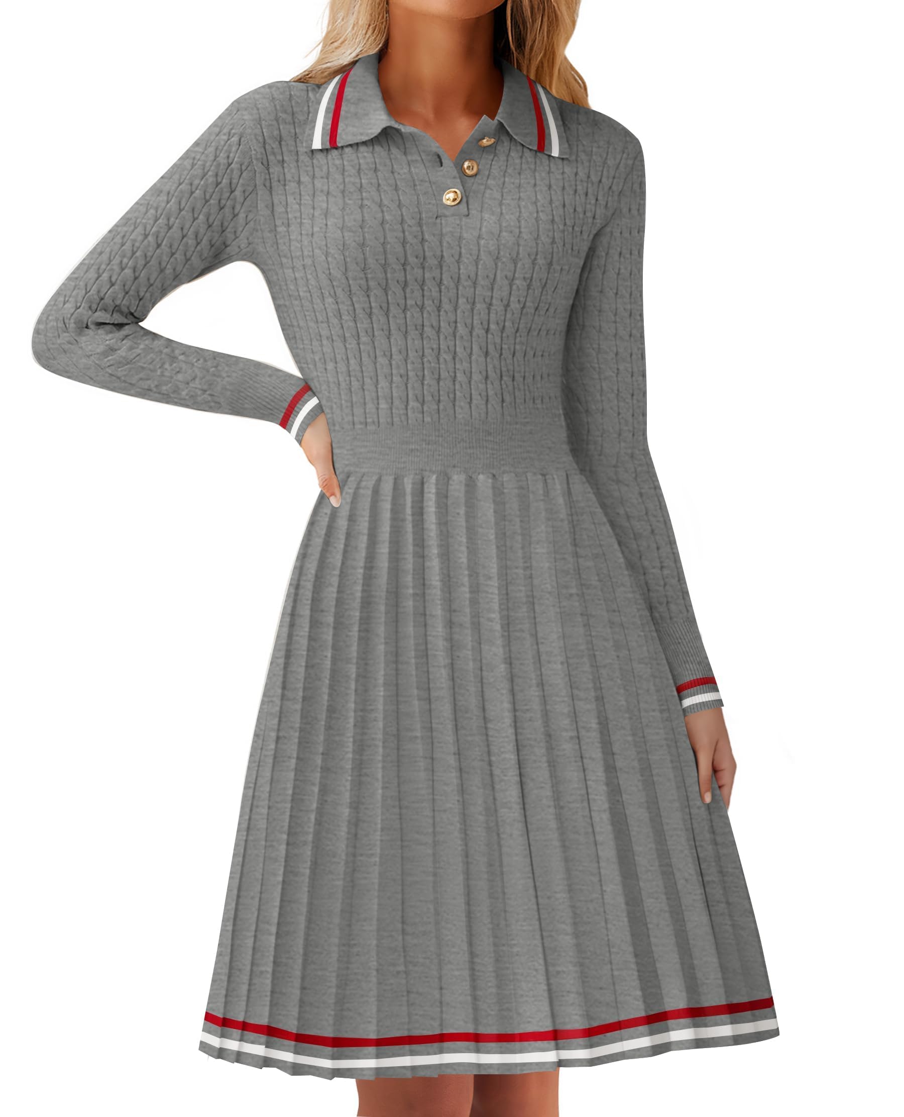 Luxuii Cable Ribbed Knit A Line Swing Pleated Dresses