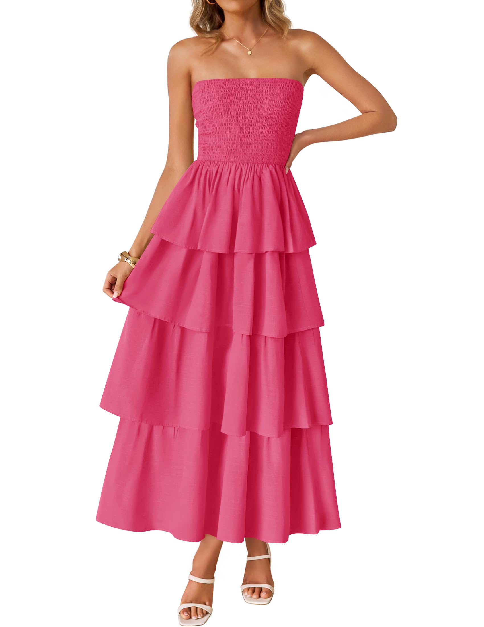 Luxuii Sleeveless Off Shoulder Smocked Tiered Beach Long Sundress