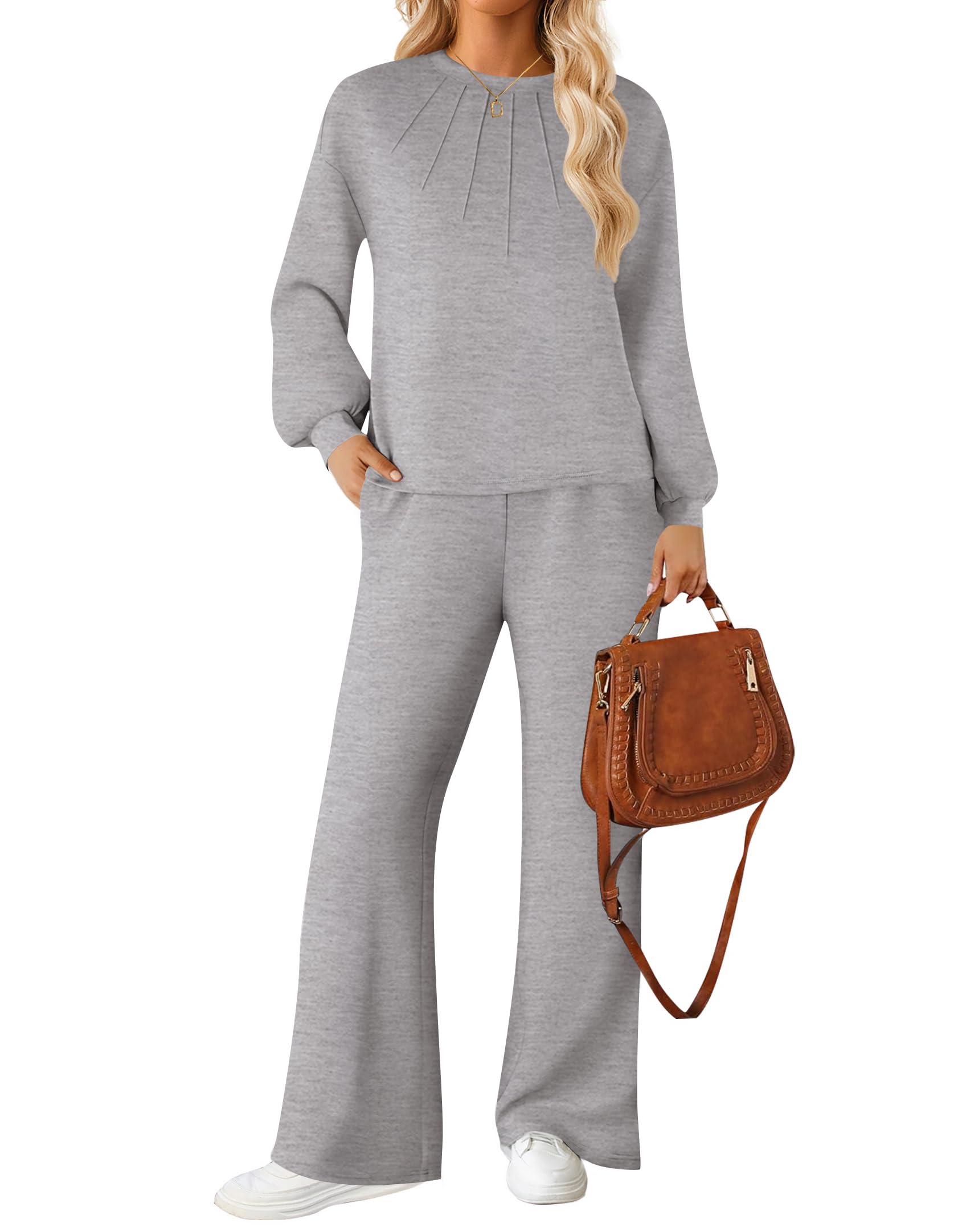 Luxuii Tops Wide Leg Long Pants Outfits Lounge Sets with Pockets