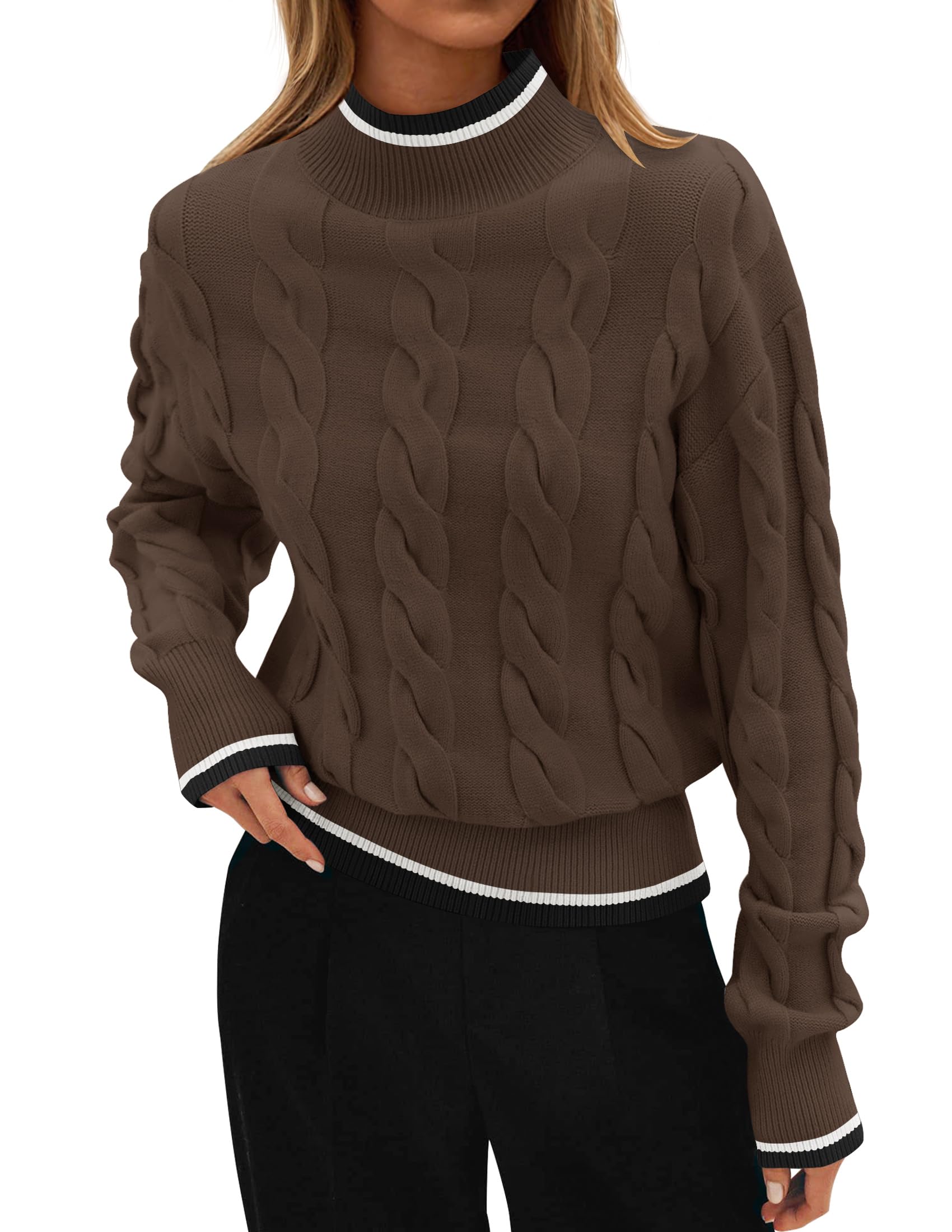 Luxuii Cable Knit Contrast Color Chunky Pullover Sweater