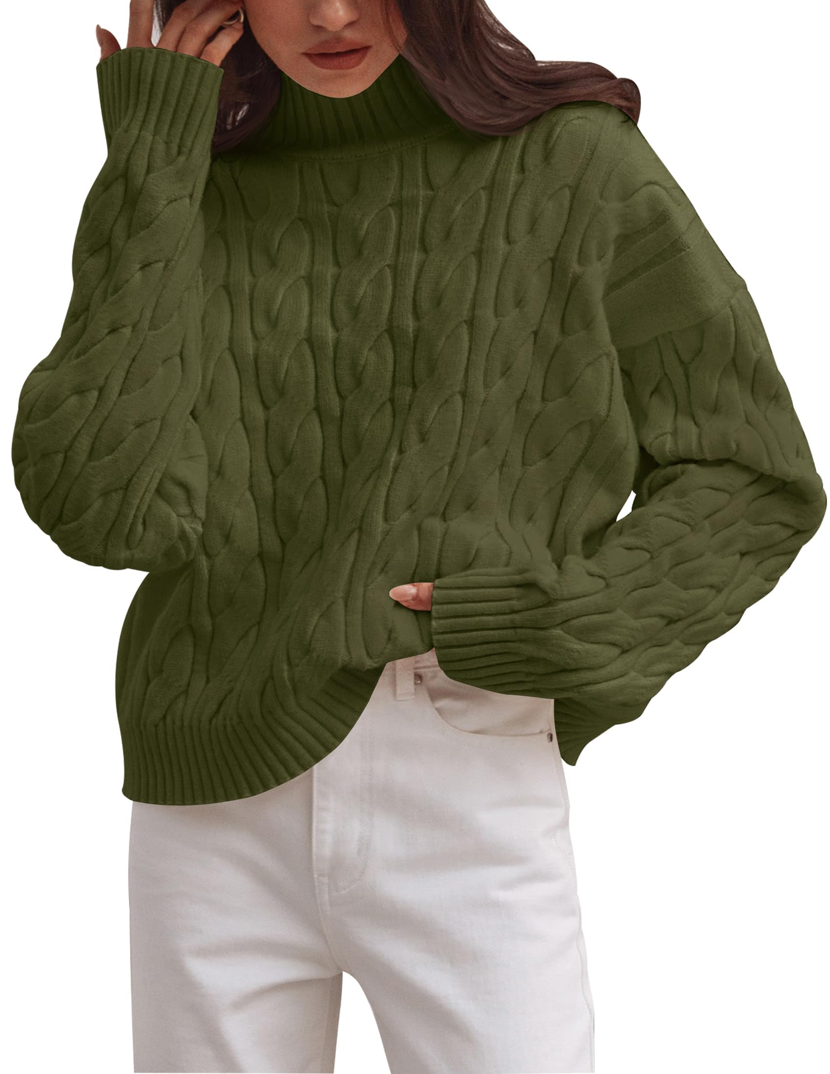 Luxuii Long Sleeve Mock Neck Solid Chunky Pullover Sweater