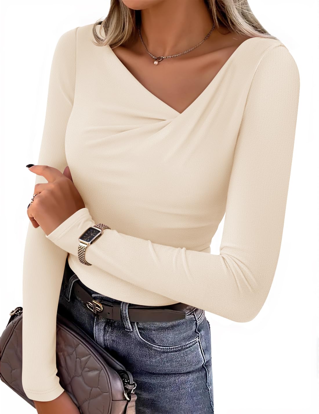 Luxuii Asymmetrical Neck Ruched Slim Fit Casual Tops