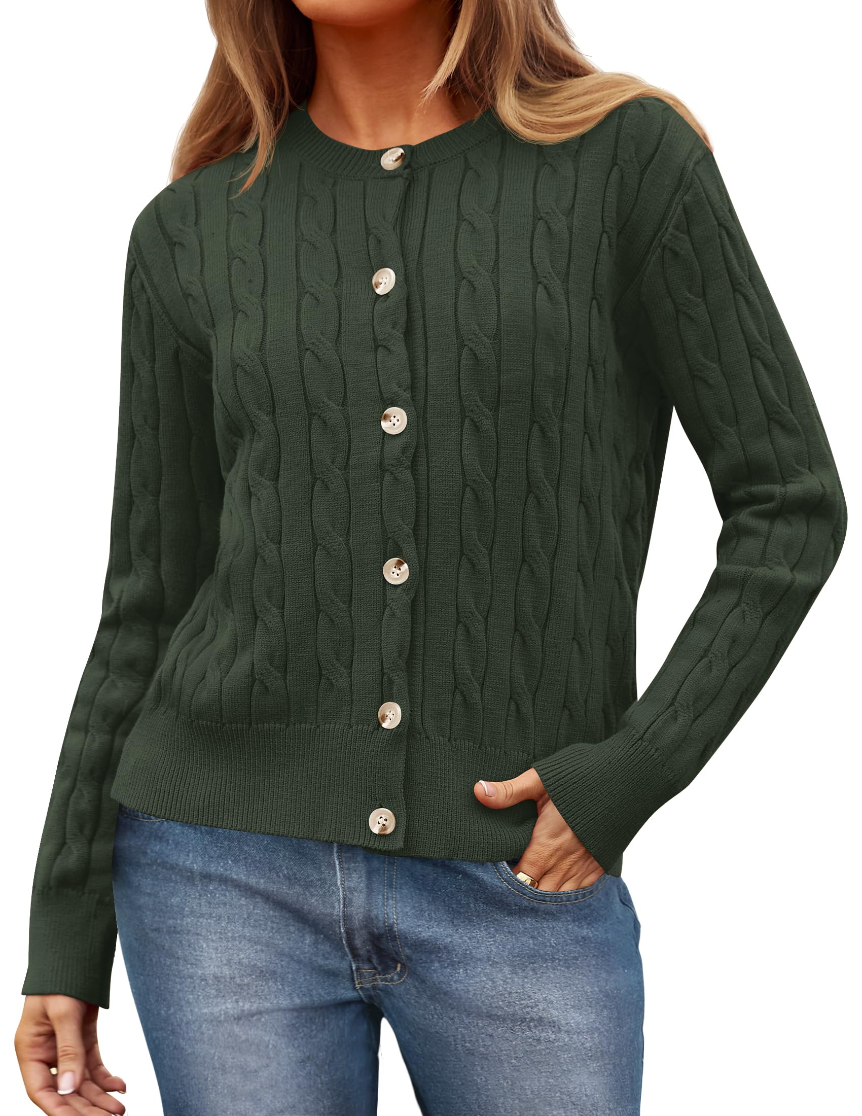 Luxuii Cable Knit Cardigan Button Open Front Outwear