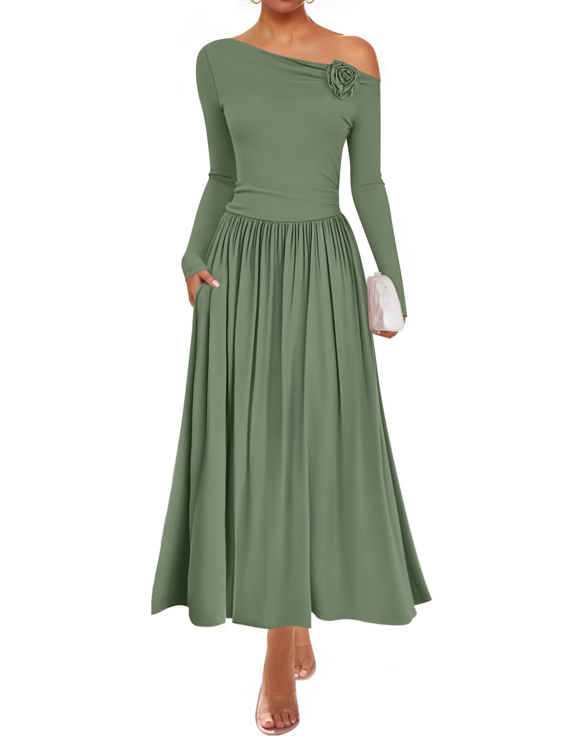 Luxuii Off Shoulder Pleated Elegant Formal Wedding Guest Dresses
