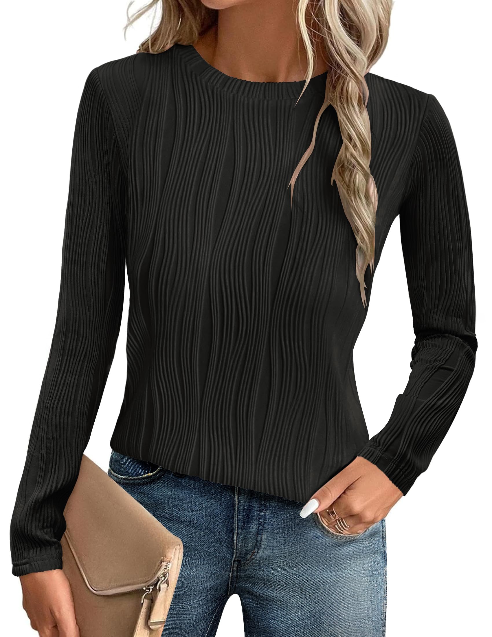 Luxuii Textured Shirts Slim fit Crewneck Trendy Knit Tops